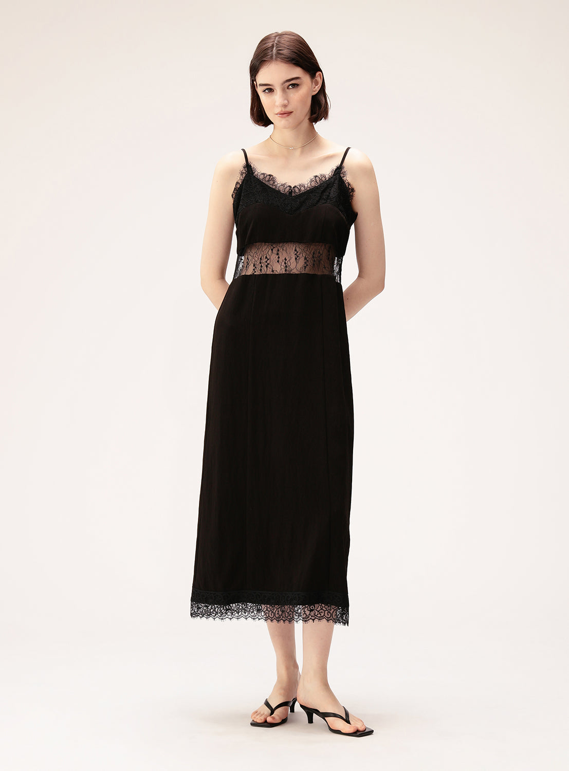 black lace trim cami dress Black Lace Trim Cami Midaxi-Dress