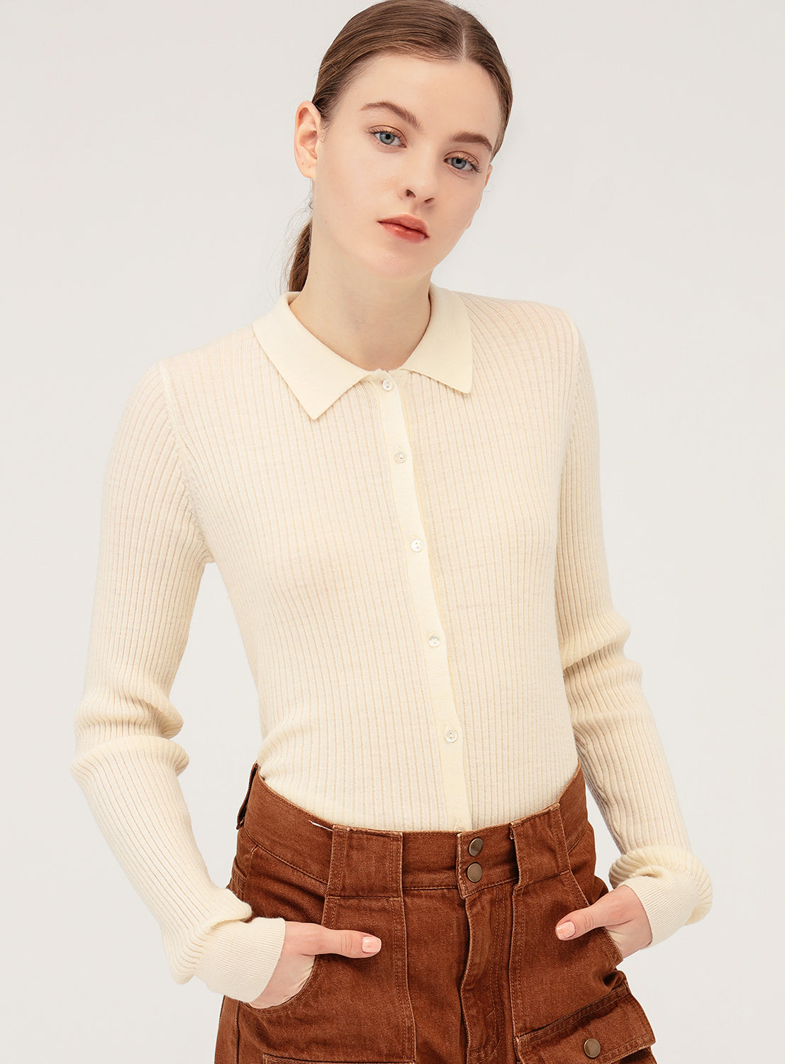 Ribbed Polo Cardigan