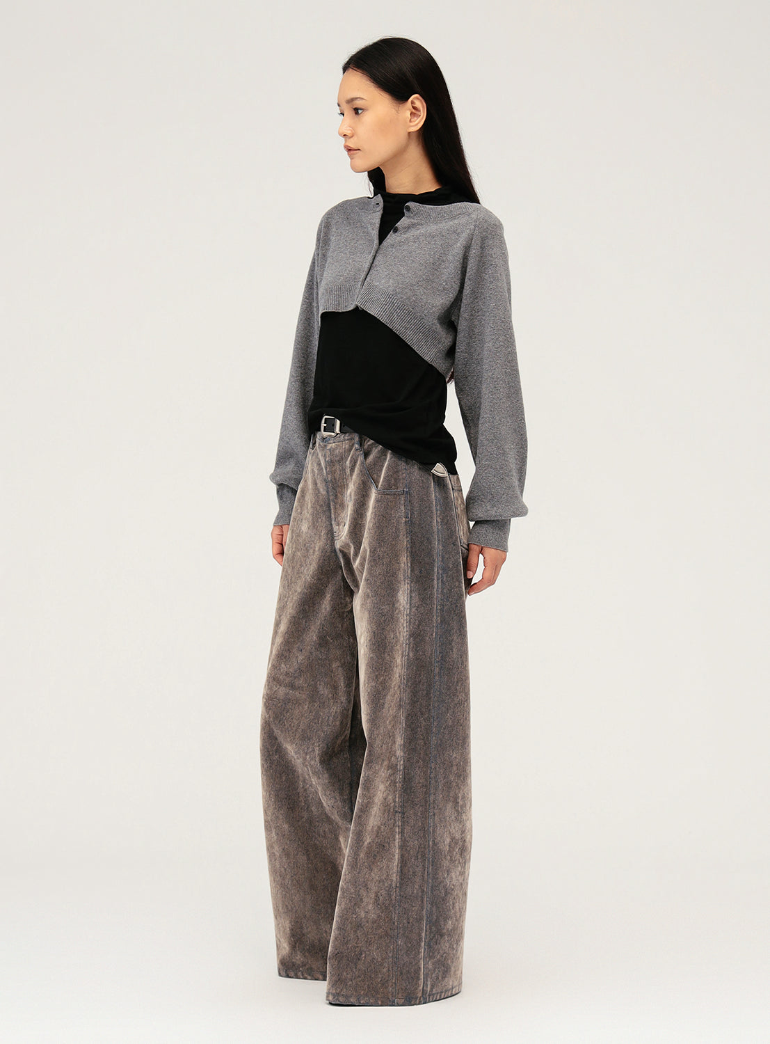 Flocked Denim Wide Pants