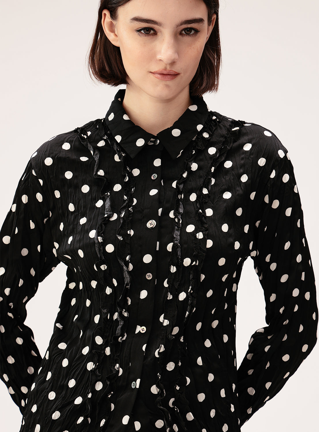 Dot Crinkle Ruffle Shirt