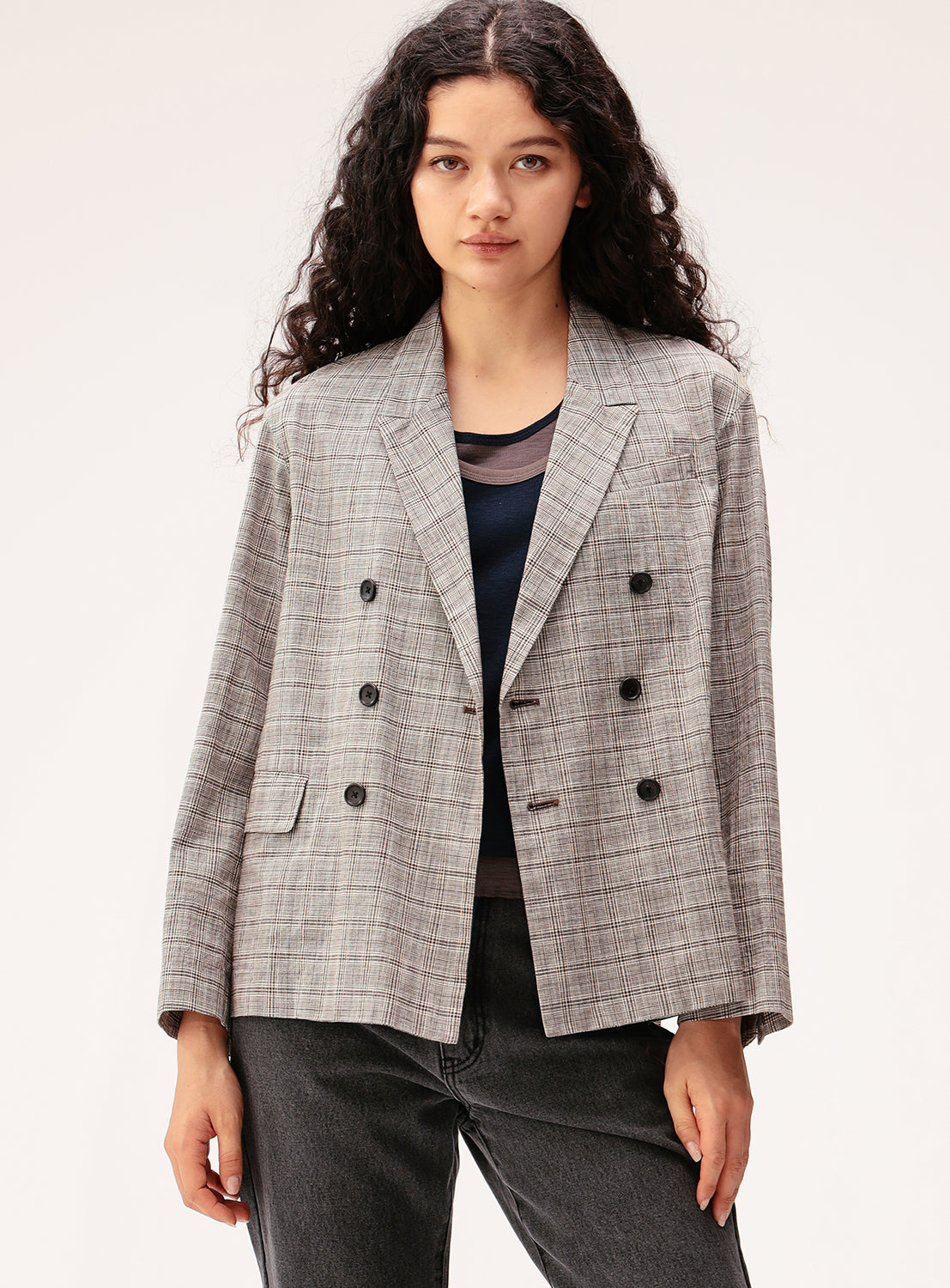 Plaid Double-Breasted Overshirt Jacket