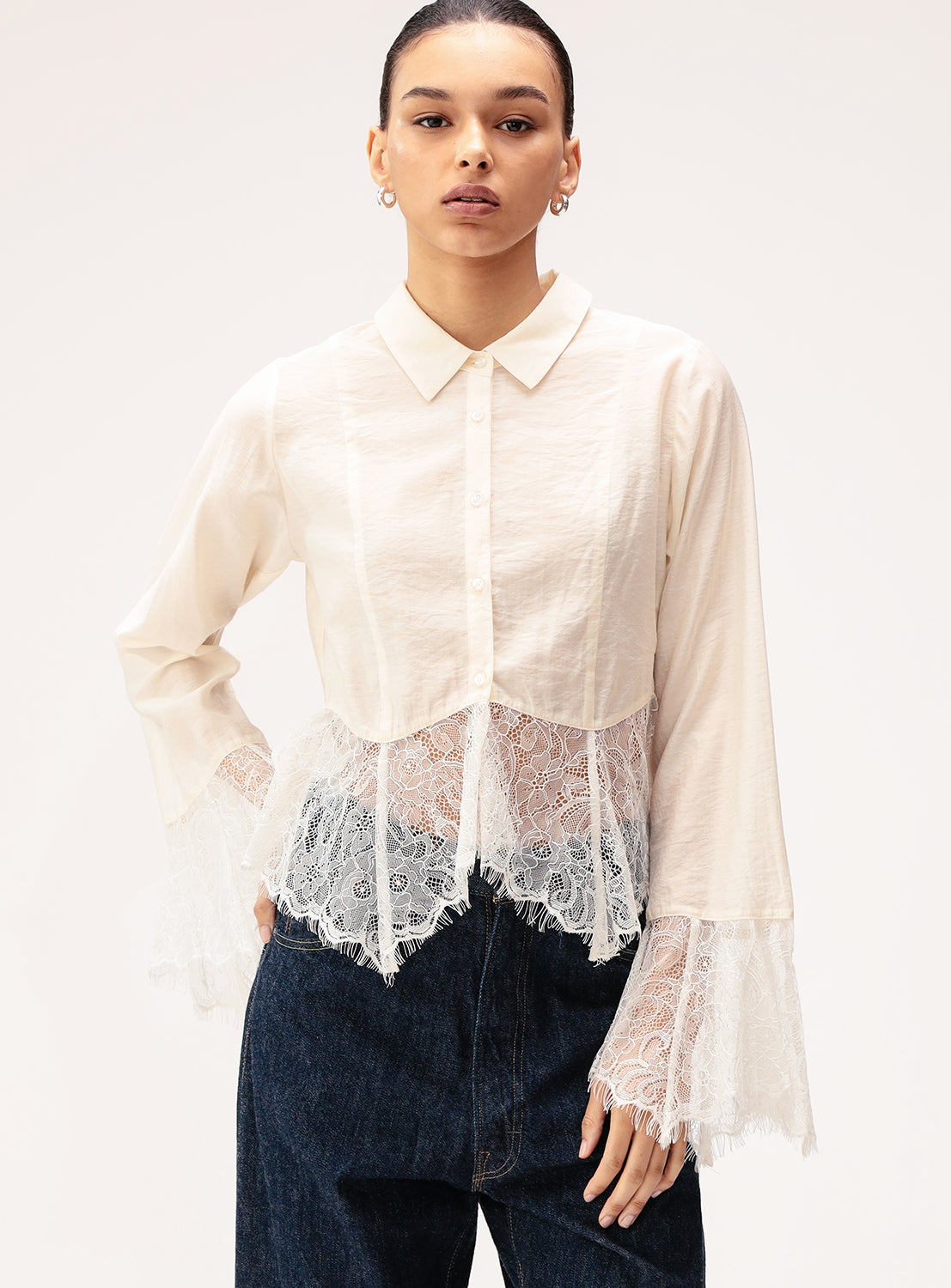 Lace Flared Sleeve Shirt
