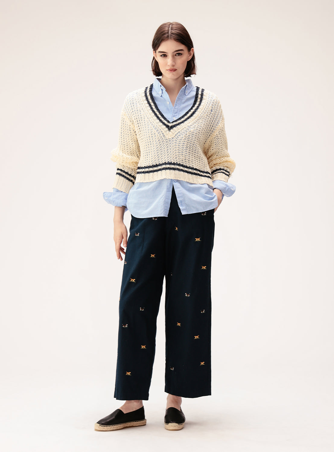 Dog Embroidered Chino Pants