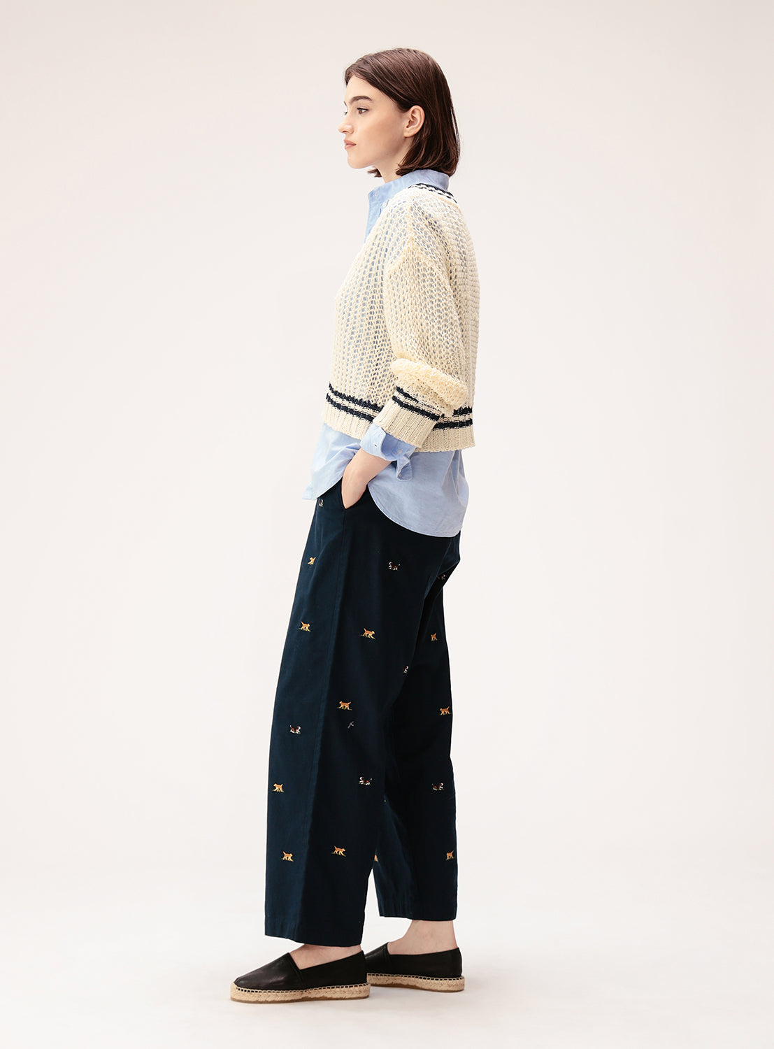 Dog Embroidered Chino Pants