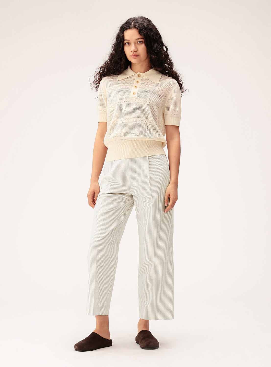 Openwork Knit Polo Shirt