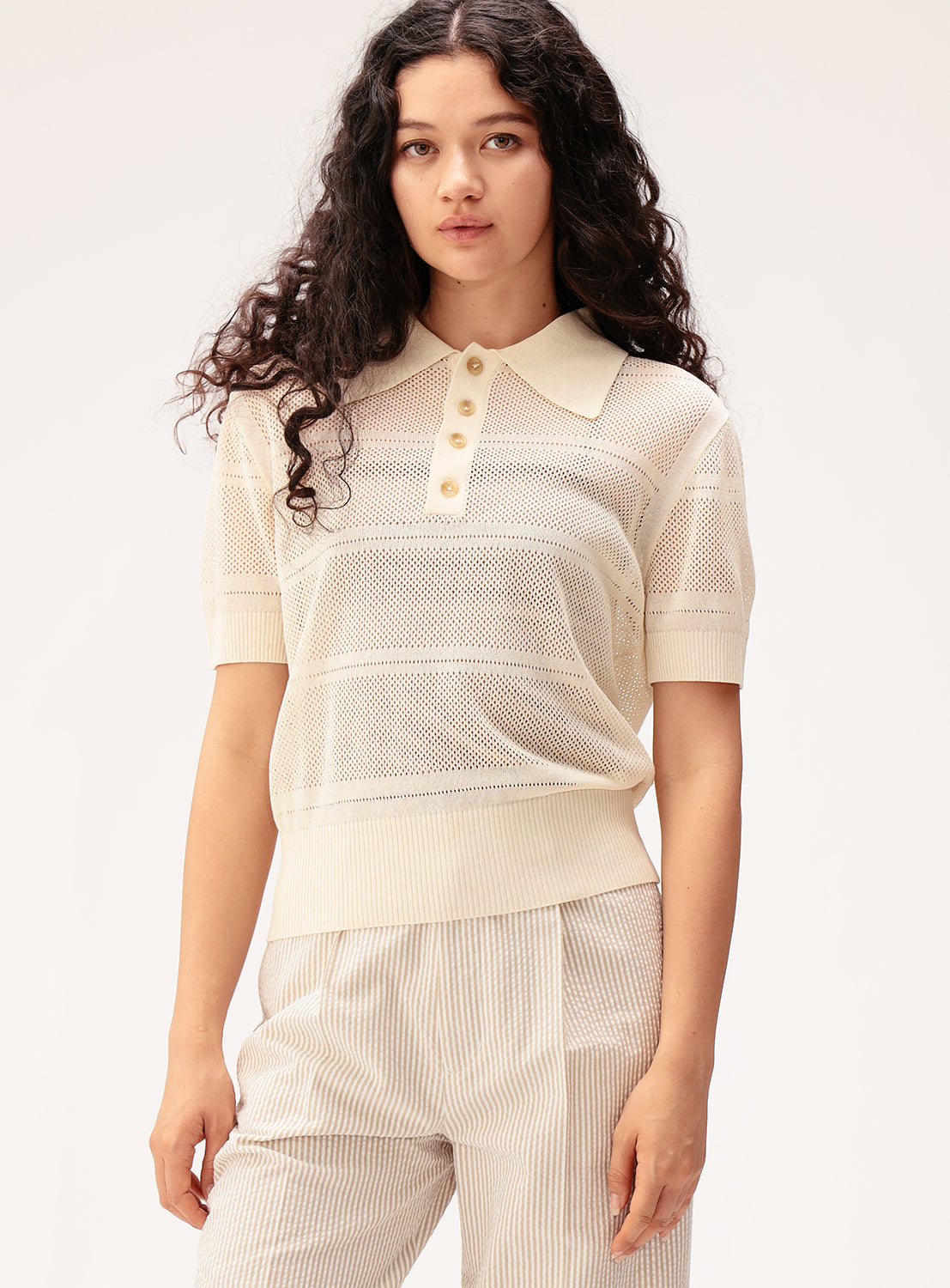 Openwork Knit Polo Shirt