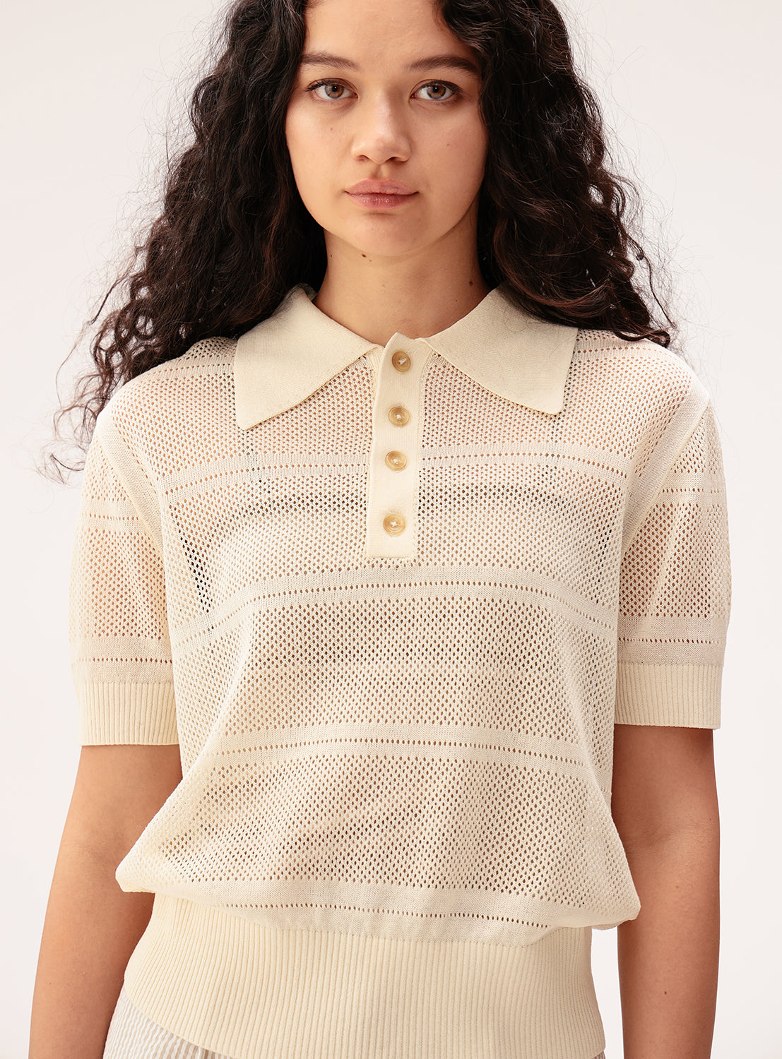 Openwork Knit Polo Shirt