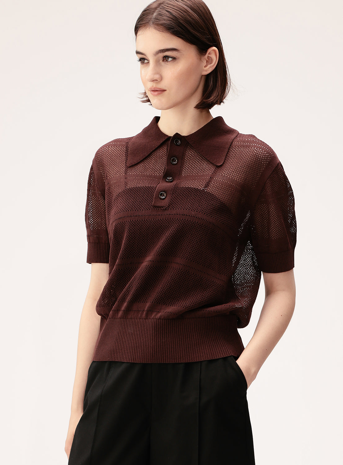 Openwork Knit Polo Shirt
