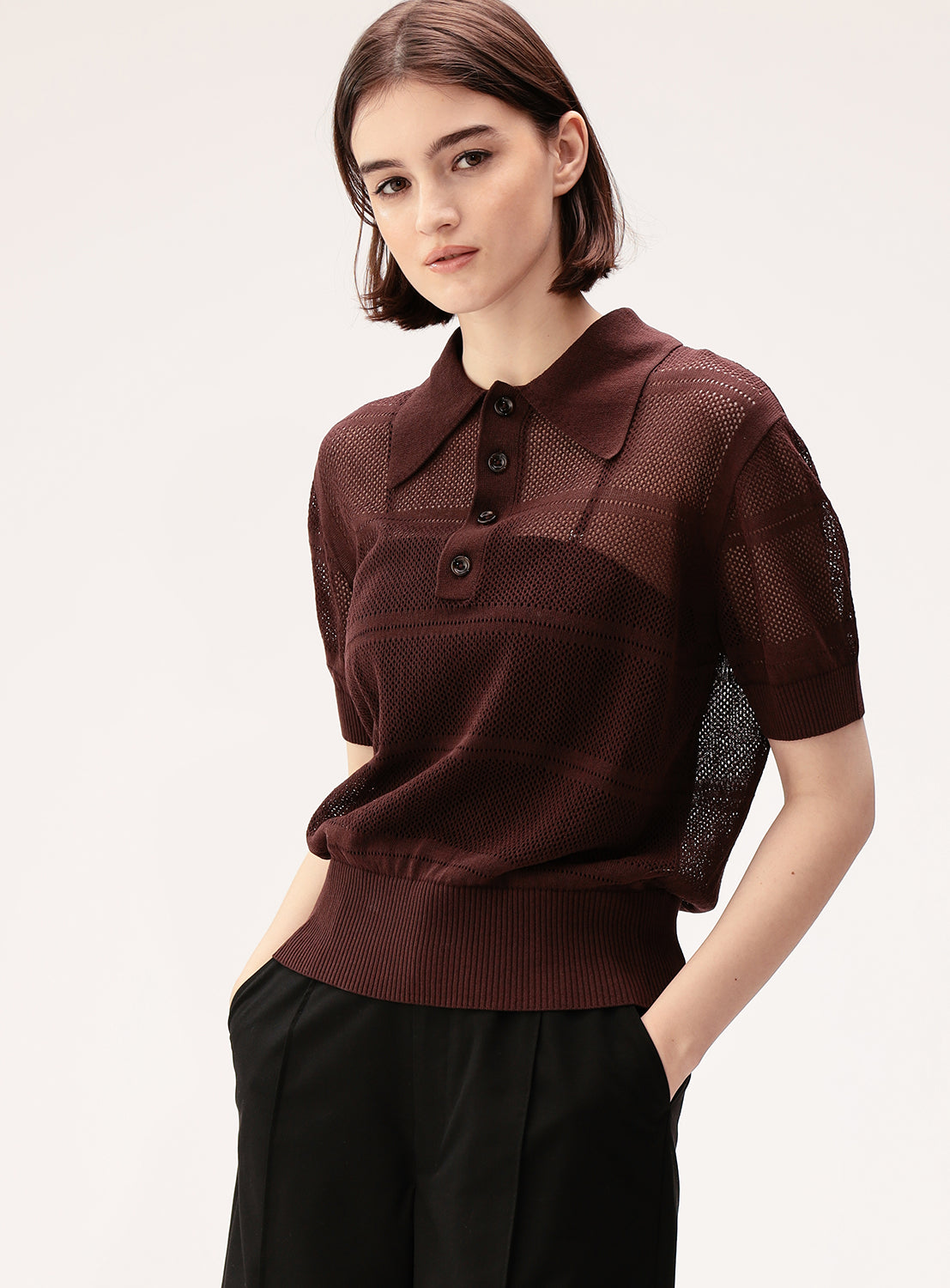 Openwork Knit Polo Shirt
