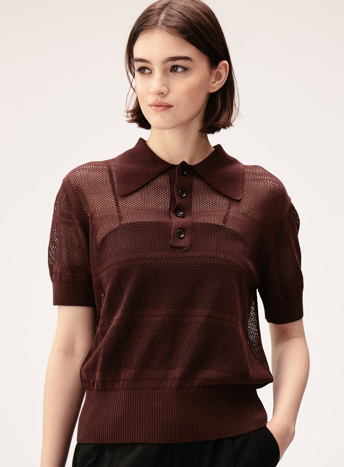 Openwork Knit Polo Shirt