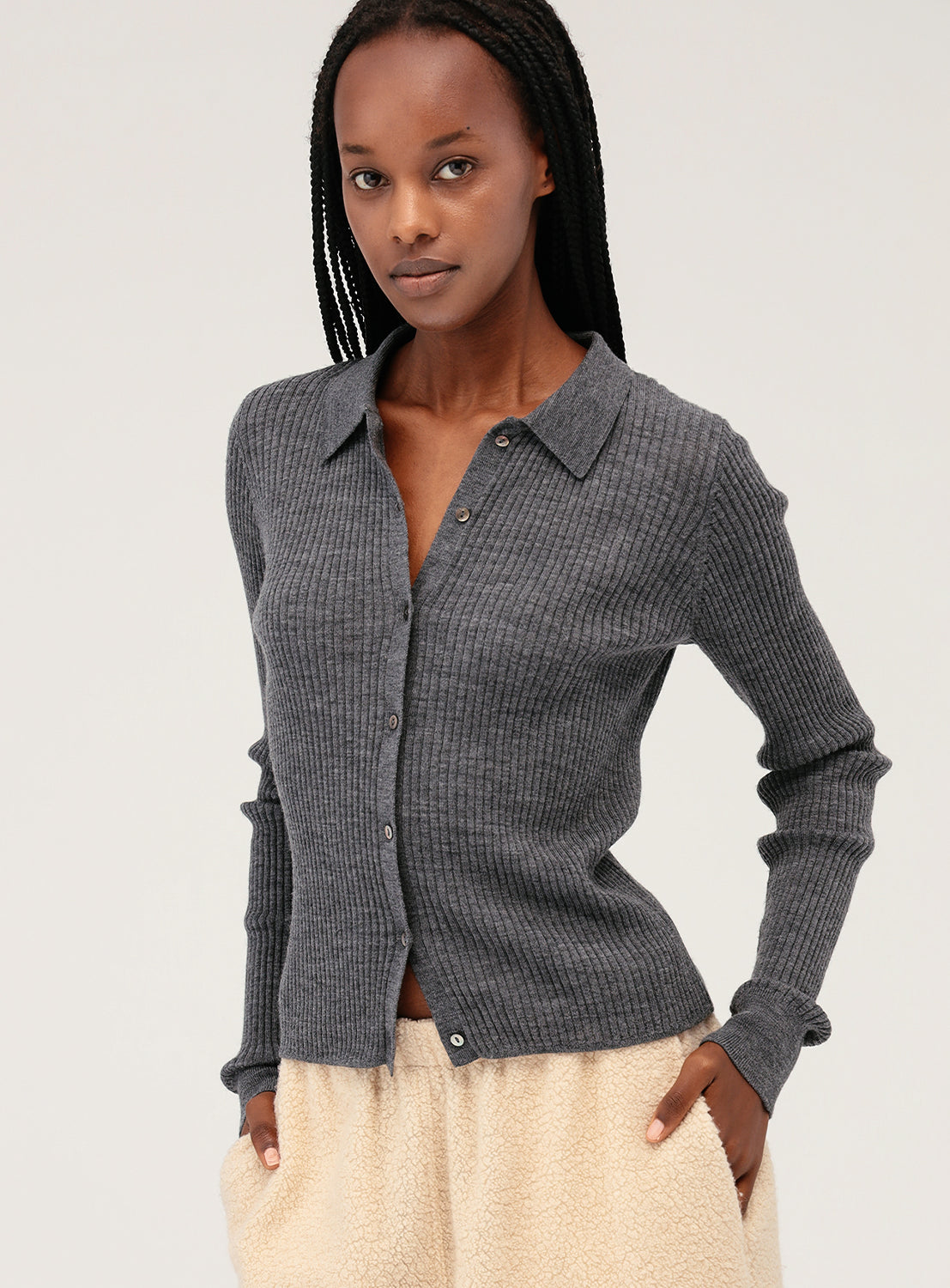 Ribbed Polo Cardigan
