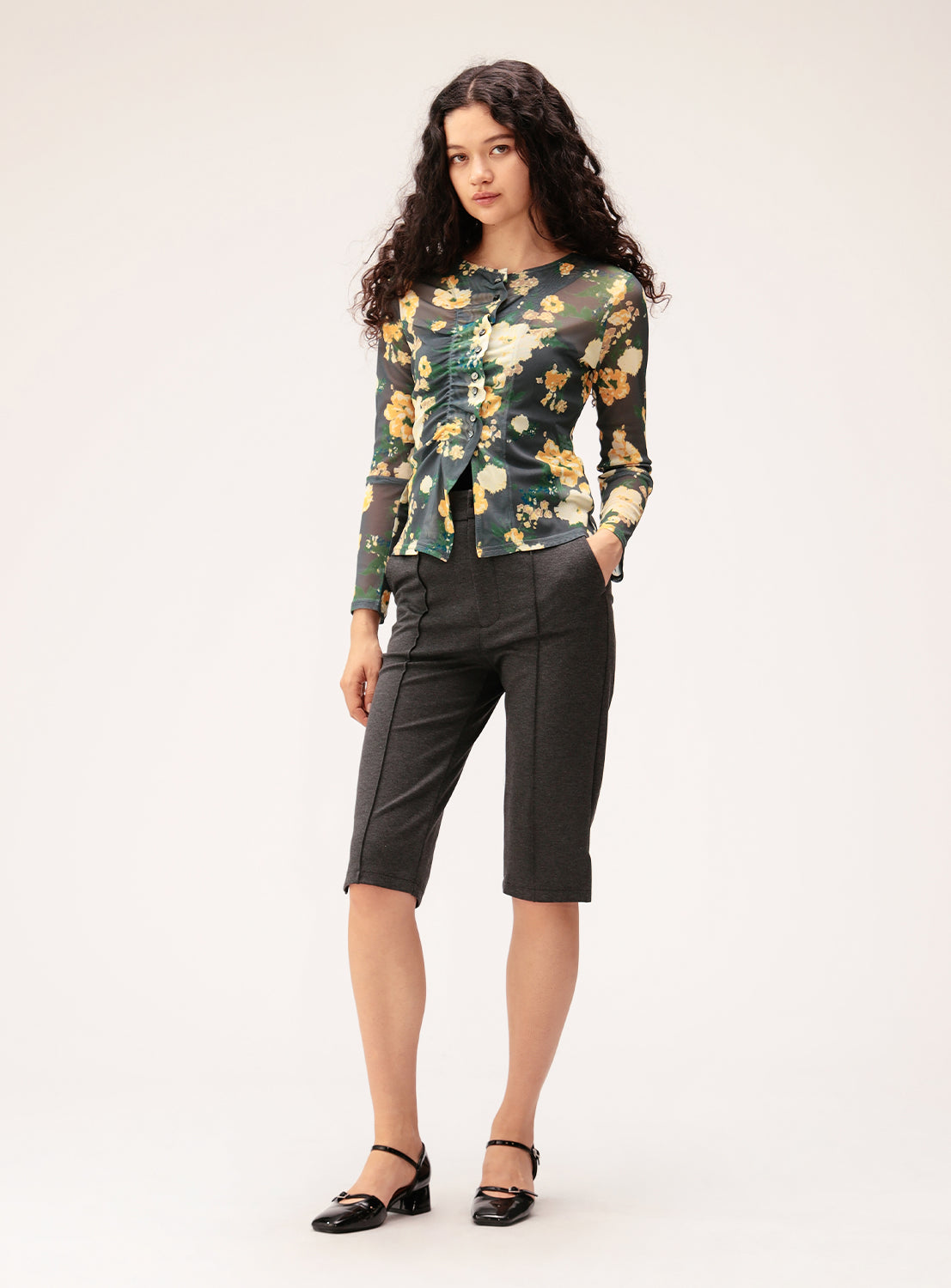 Sheer Floral Print Cardigan