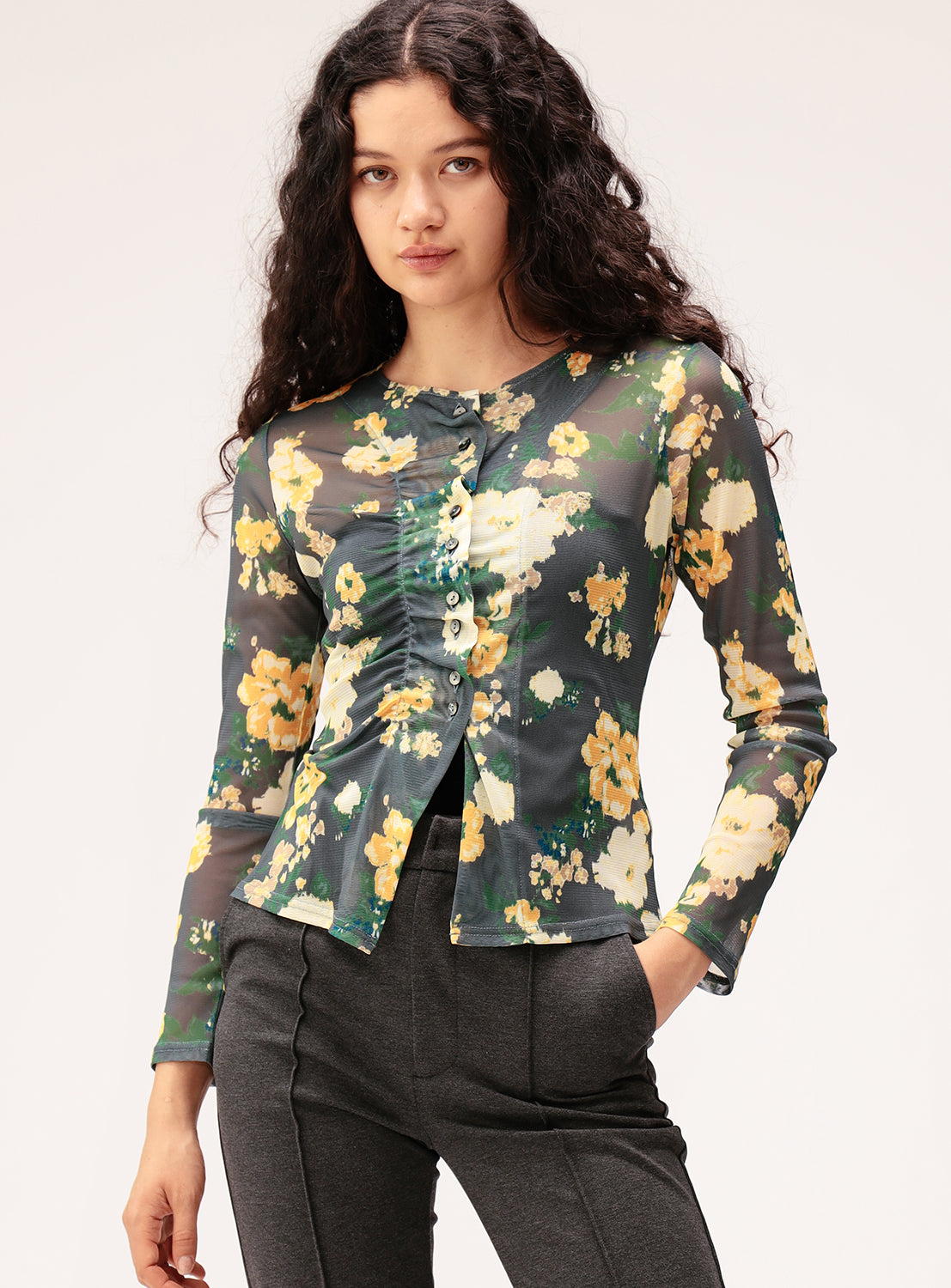 Sheer Floral Print Cardigan