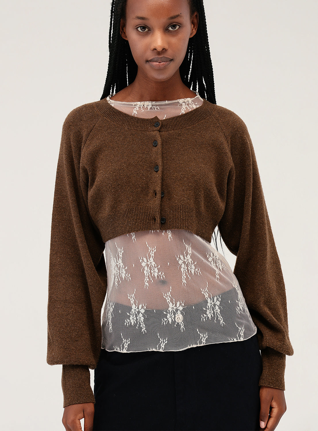 Cropped Crew Neck Cardigan