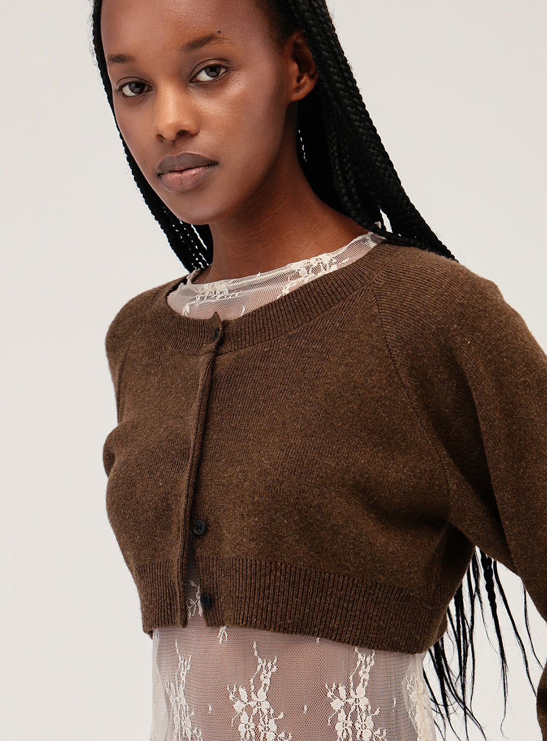 Cropped Crew Neck Cardigan