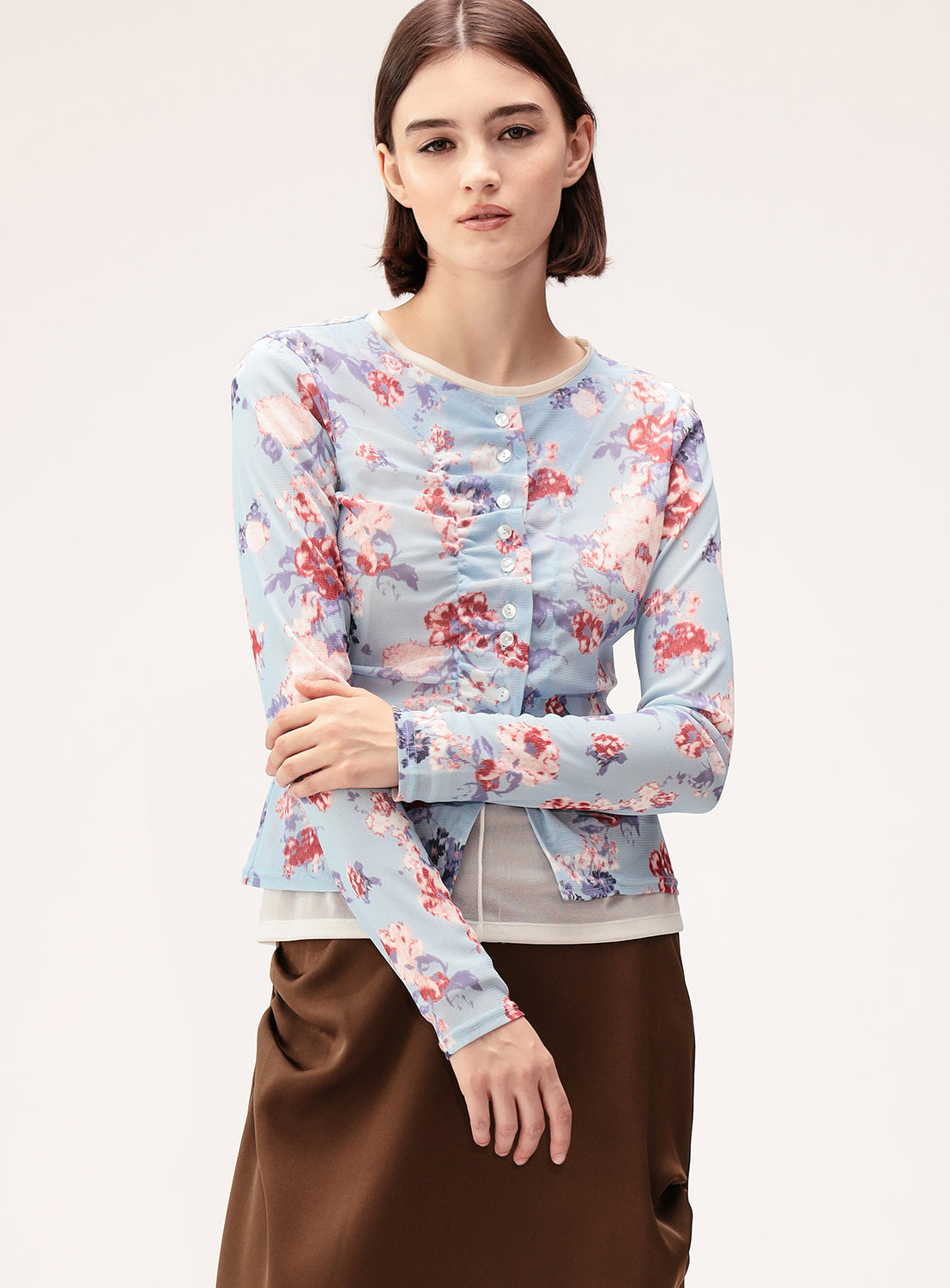 Sheer Floral Print Cardigan