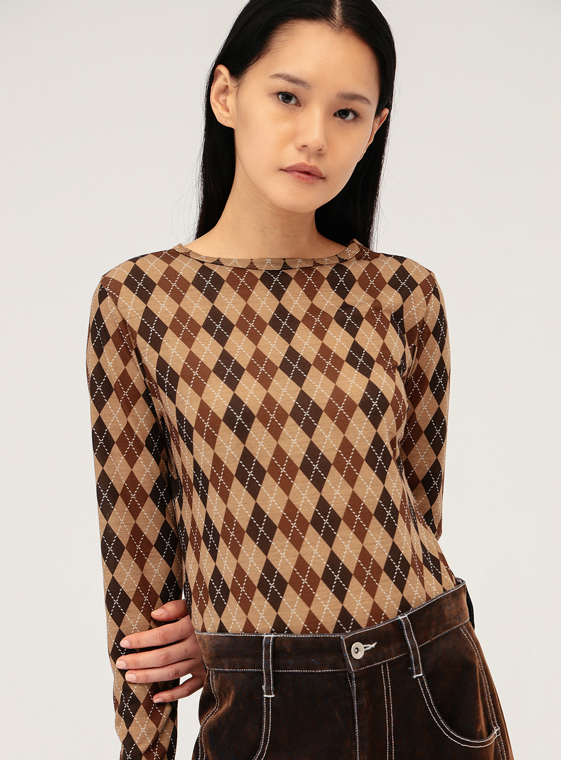 Argyle Print Crew Neck Top