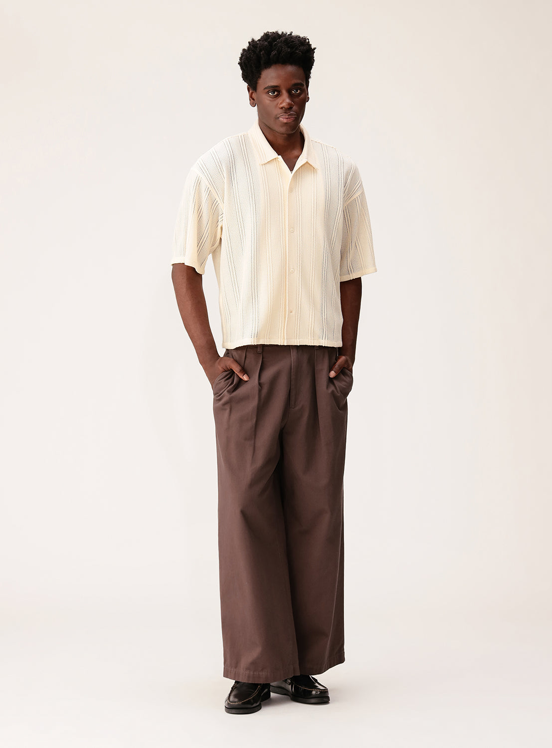 Mesh Open Collar Short Sleeve Shirt