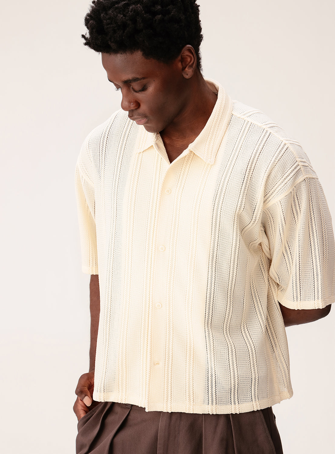 Mesh Open Collar Short Sleeve Shirt