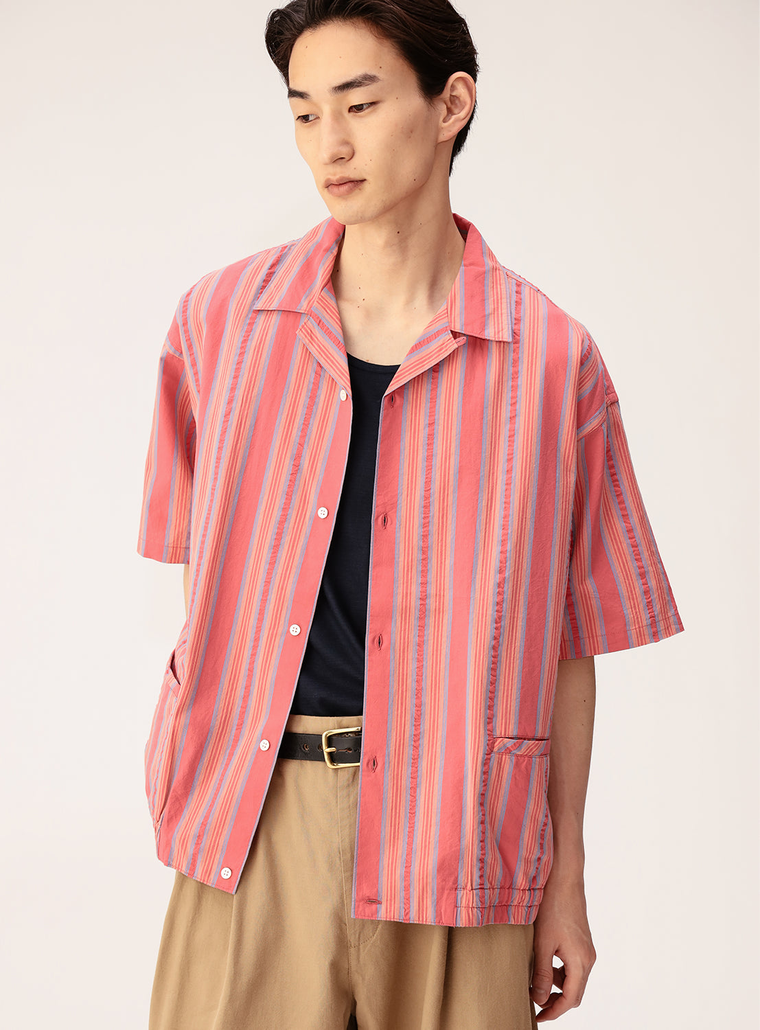 Multi-Stripe Open Collar Shirt