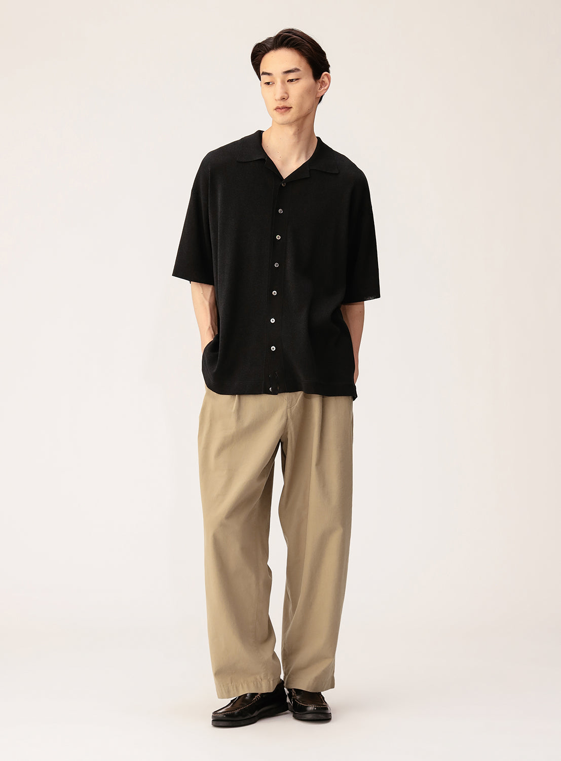 Washi Paper Open Collar Short Sleeve Shirt