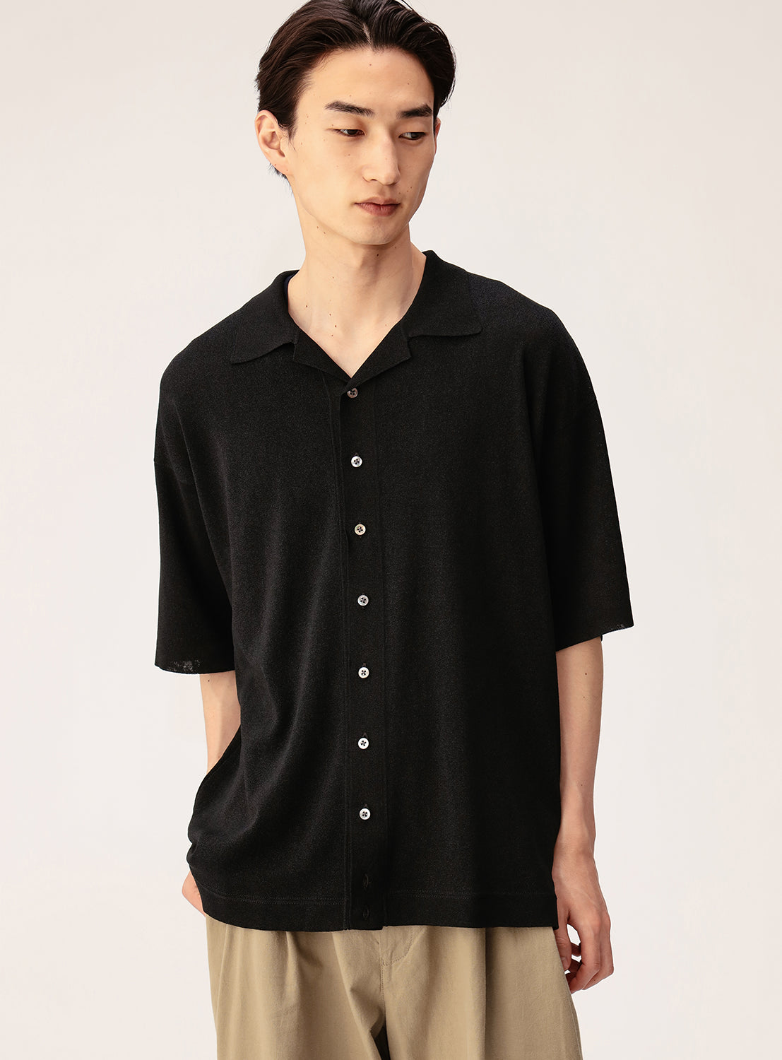 Washi Paper Open Collar Short Sleeve Shirt