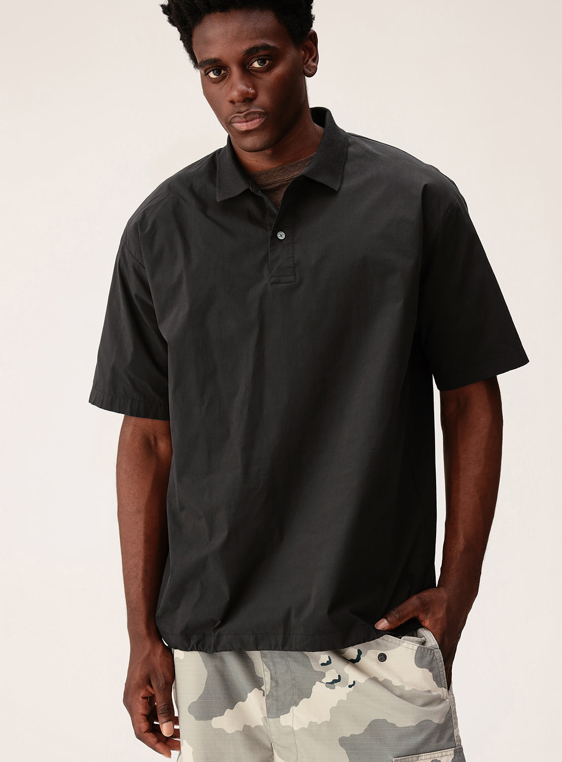 Crisp Woven Wide Fit Polo Shirt