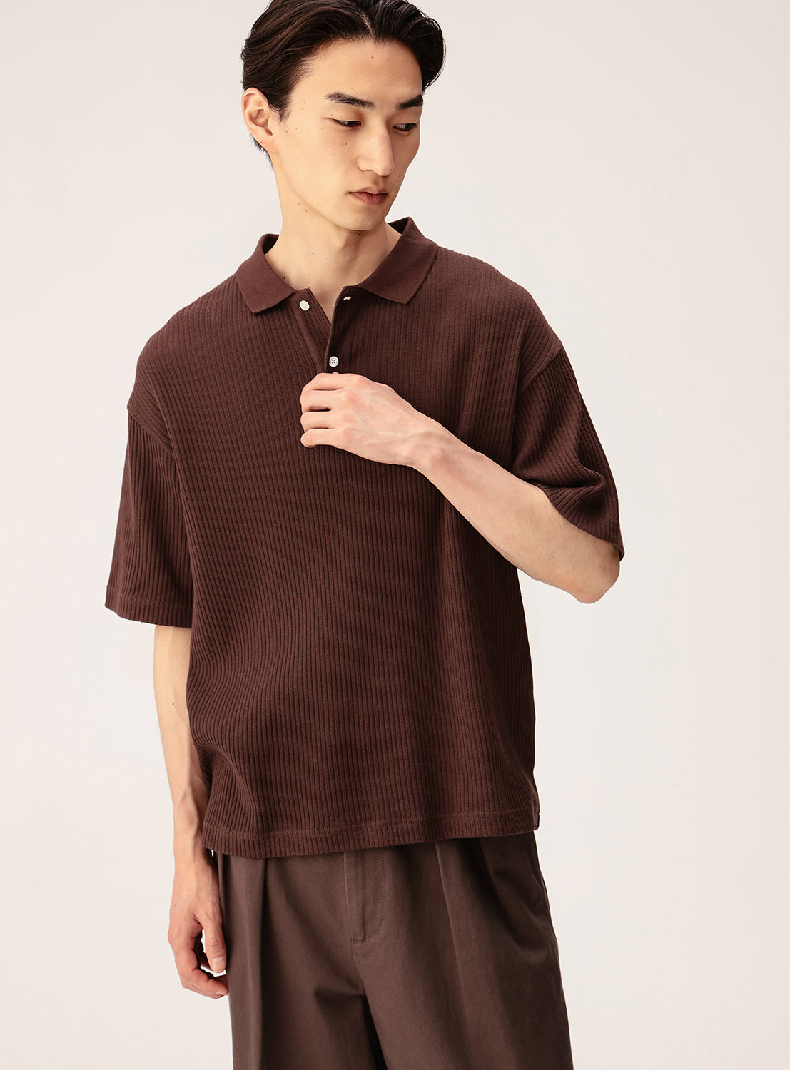 Short Ribbed Polo Shirt
