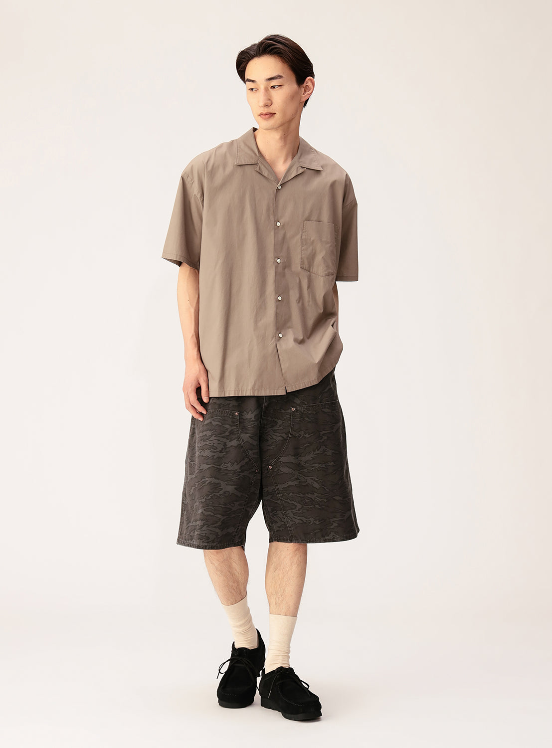 Relaxed Fit Broadcloth Open Collar Shirt