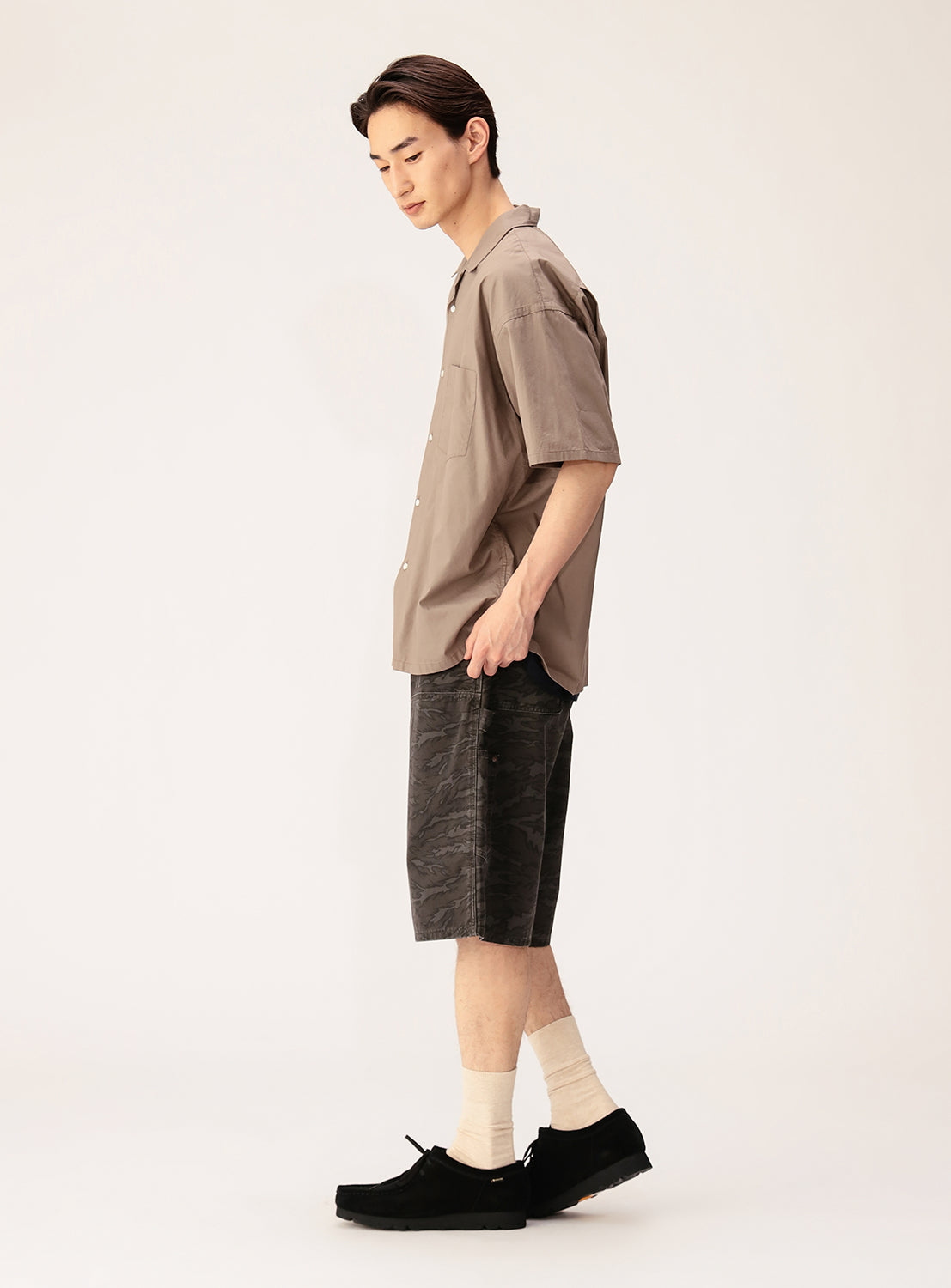 Relaxed Fit Broadcloth Open Collar Shirt