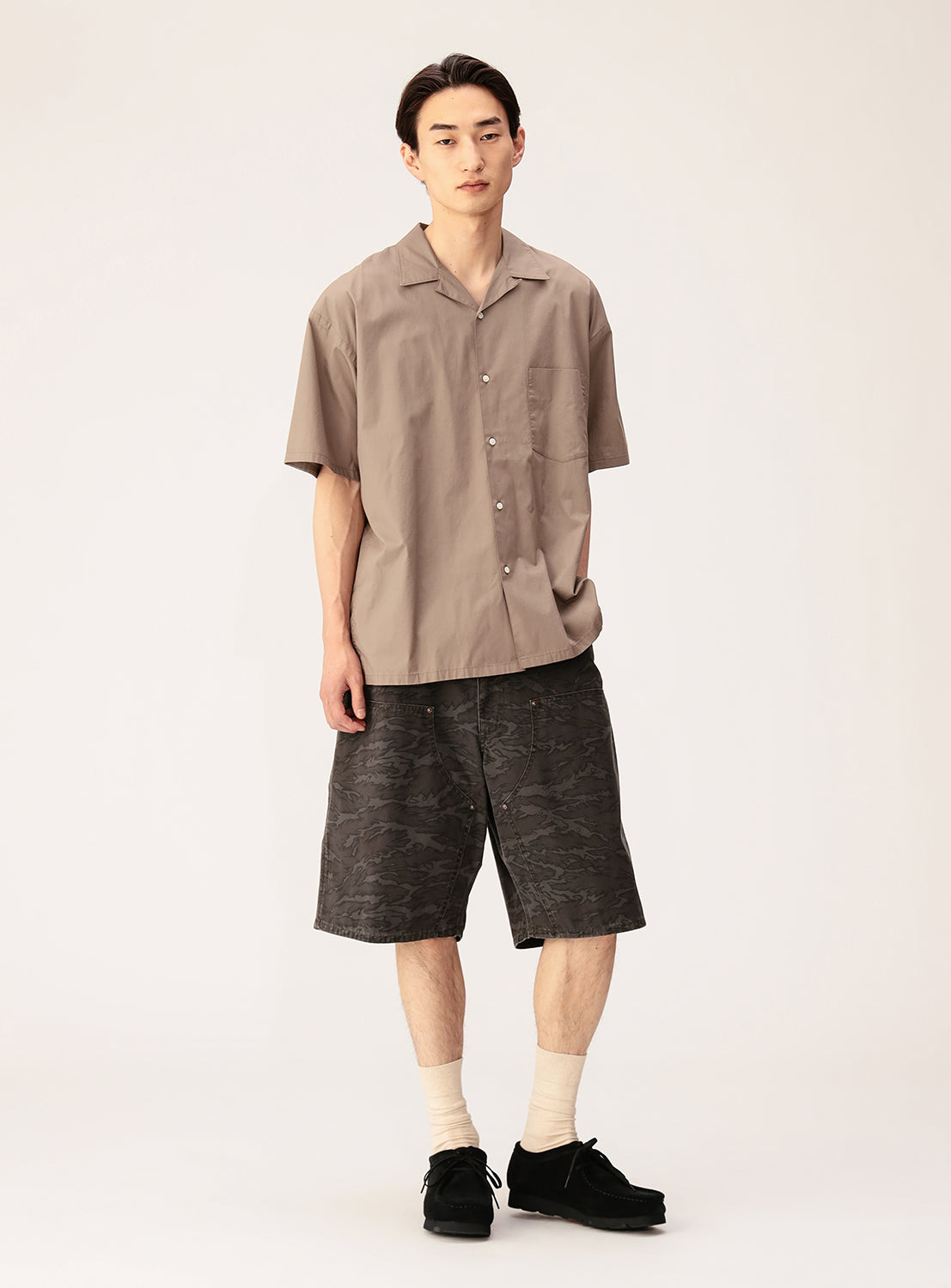 Relaxed Fit Broadcloth Open Collar Shirt