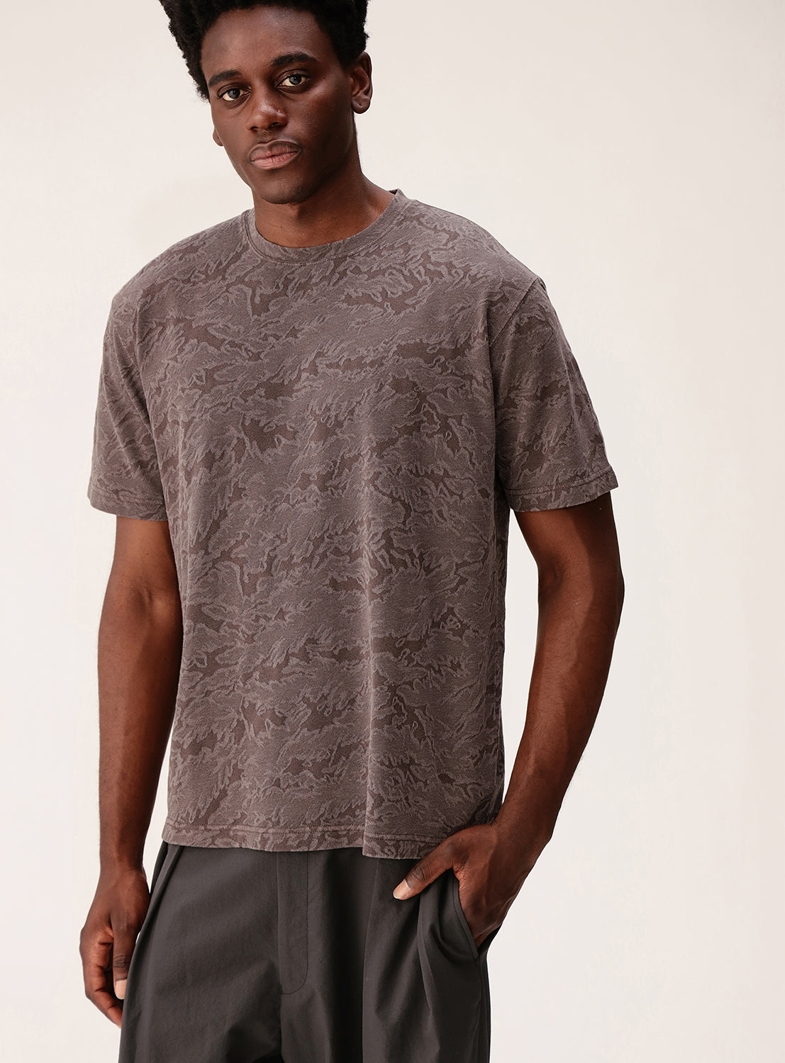 Relaxed Fit Camouflage Jacquard T-Shirt