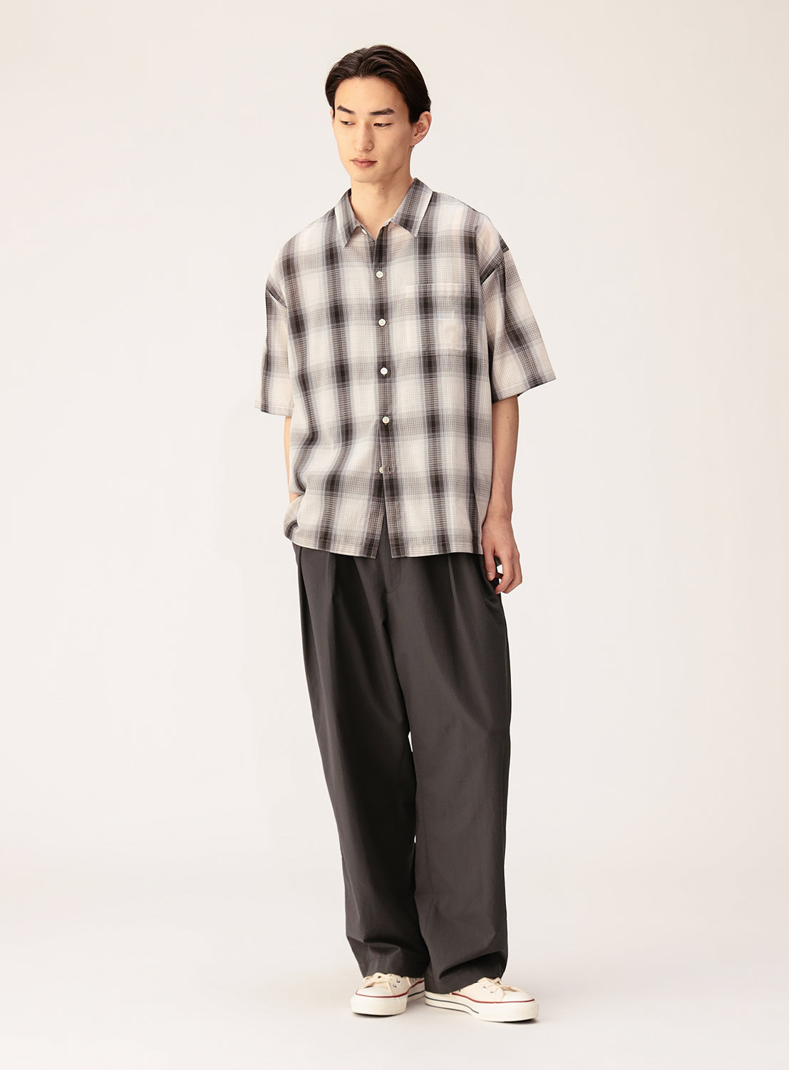 Relaxed Fit Ombre Check Mini Regular Collar Shirt