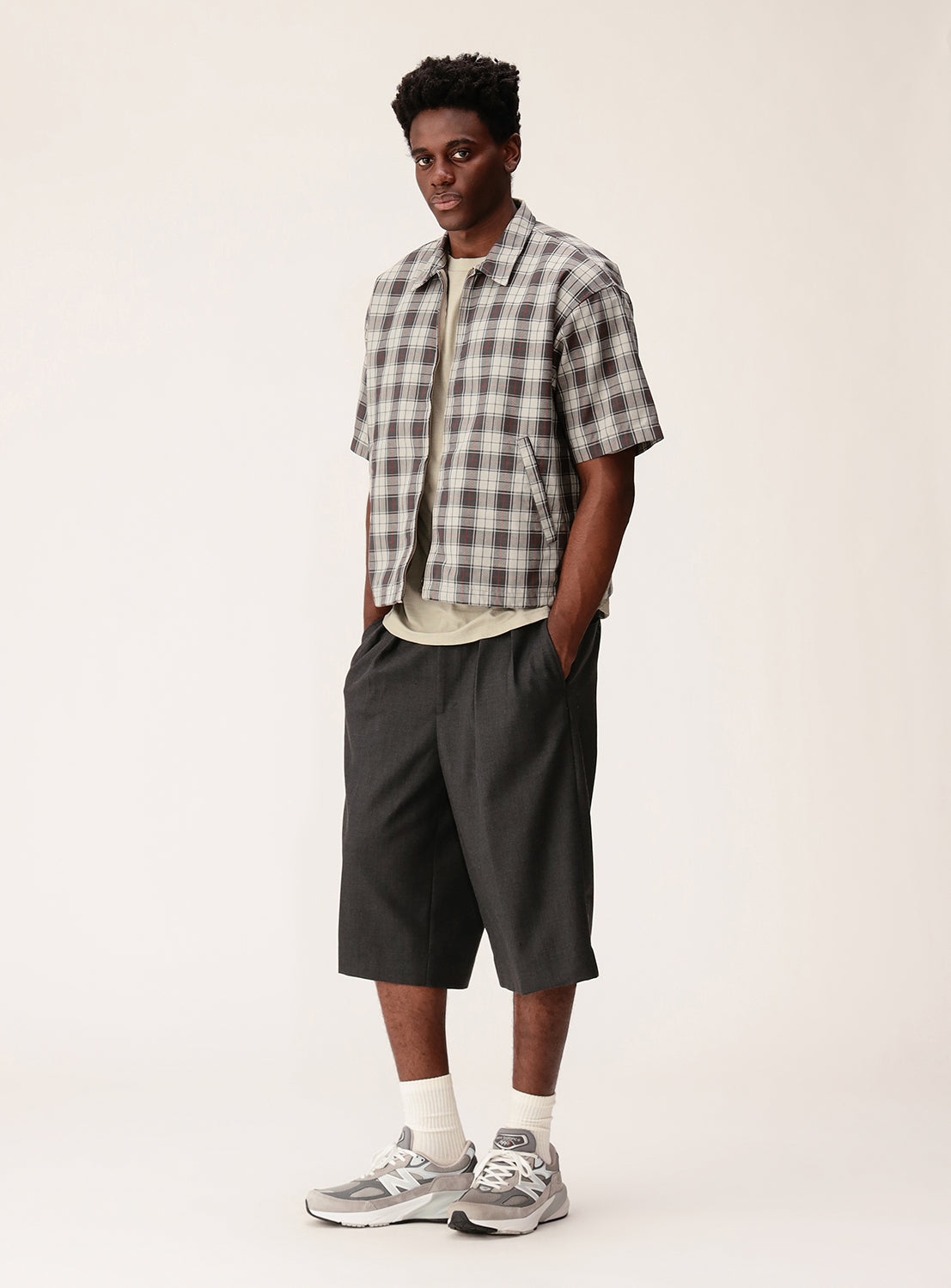 Puckered Tartan Check Zip-Up Shirt