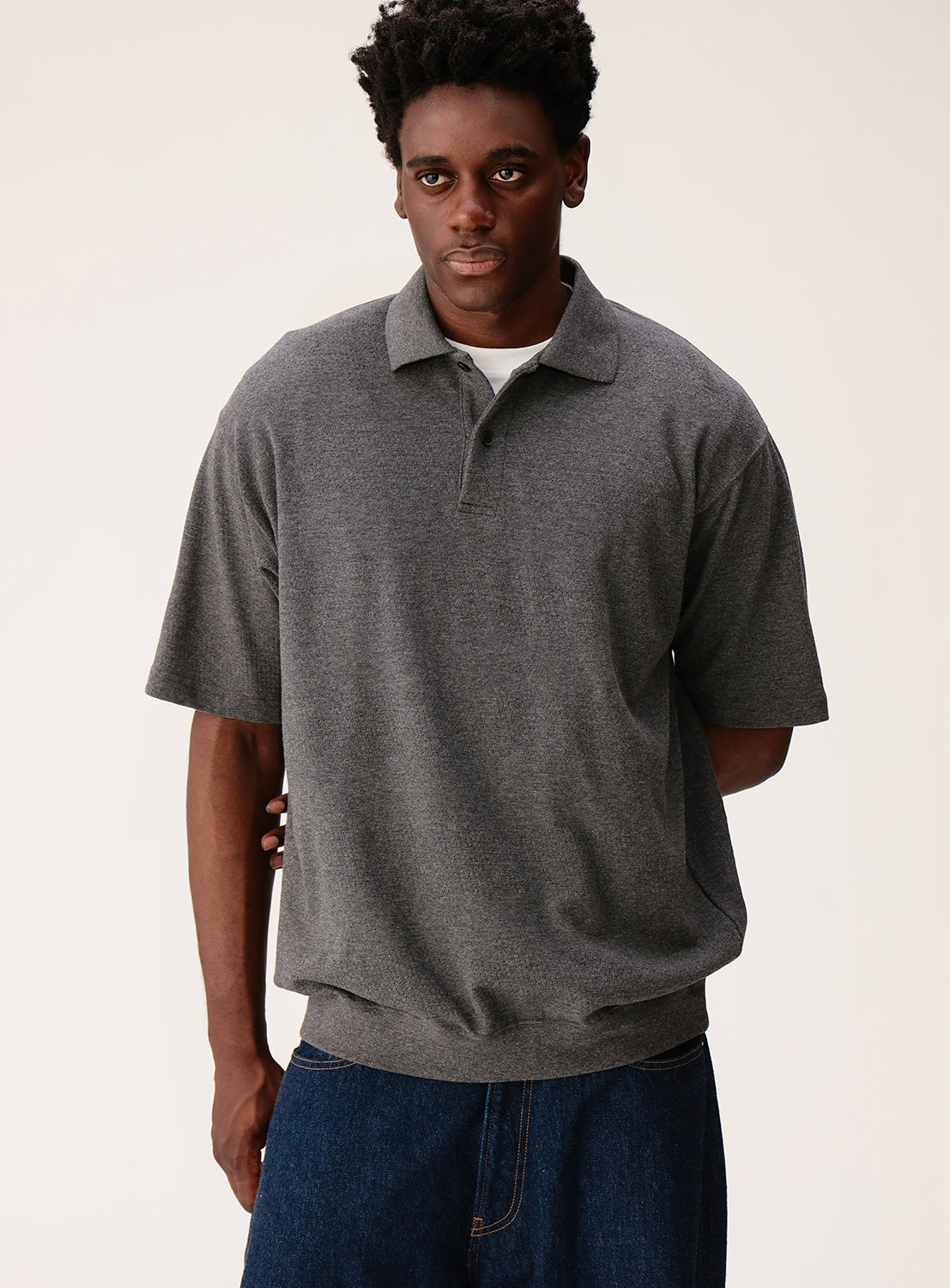 Wide Fit Mesh Border Polo Shirt