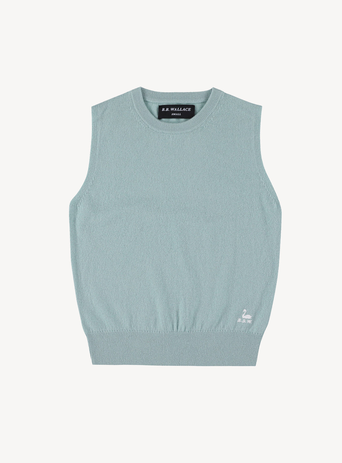 Light blue sleeveless sweater vest on a white background
