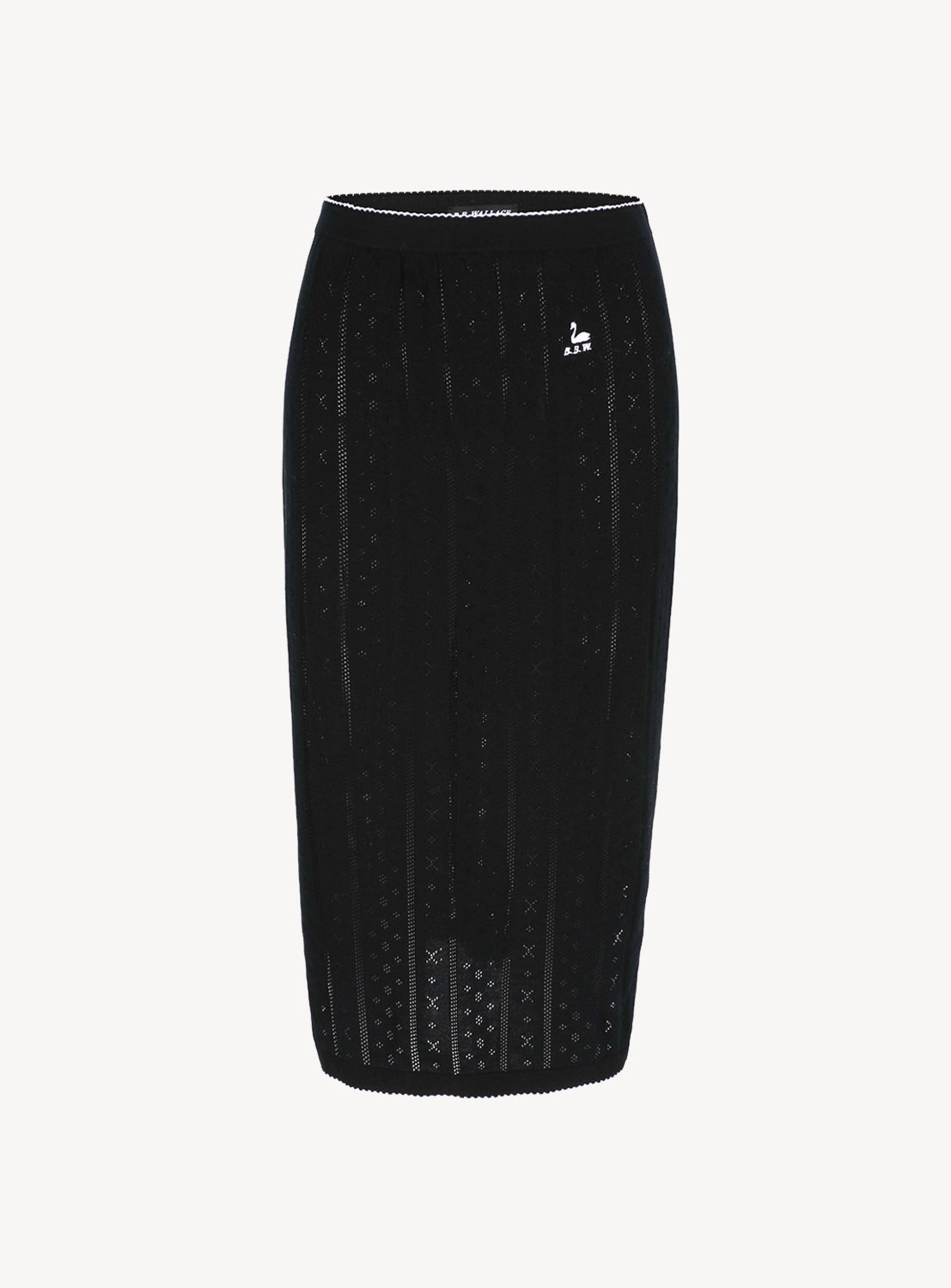 Black pencil skirt with subtle pattern on a white background