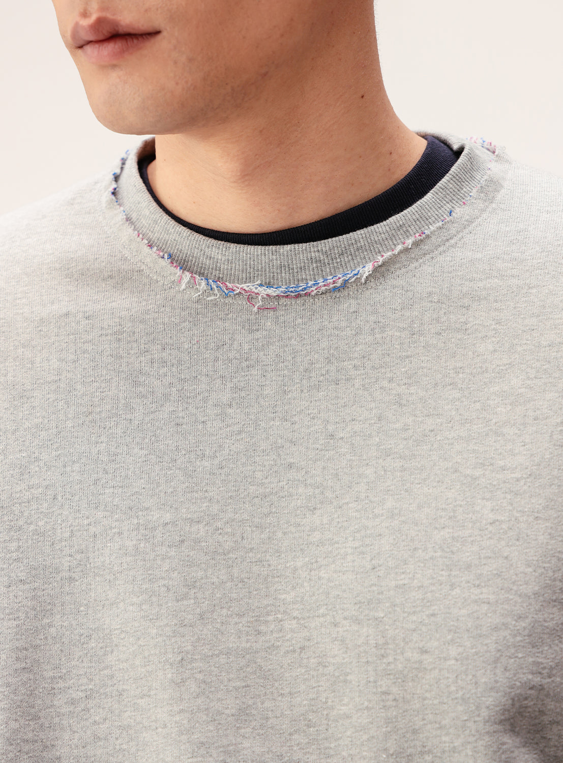 Kasuri-Dyed Cut-Off Crew Neck Sweatshirt
