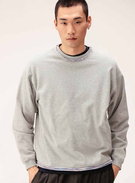 トップス dairiku 19AW END ROLL Washed Sweater Kasuri-Dyed Cut-Off Crew Neck Sweatshirt