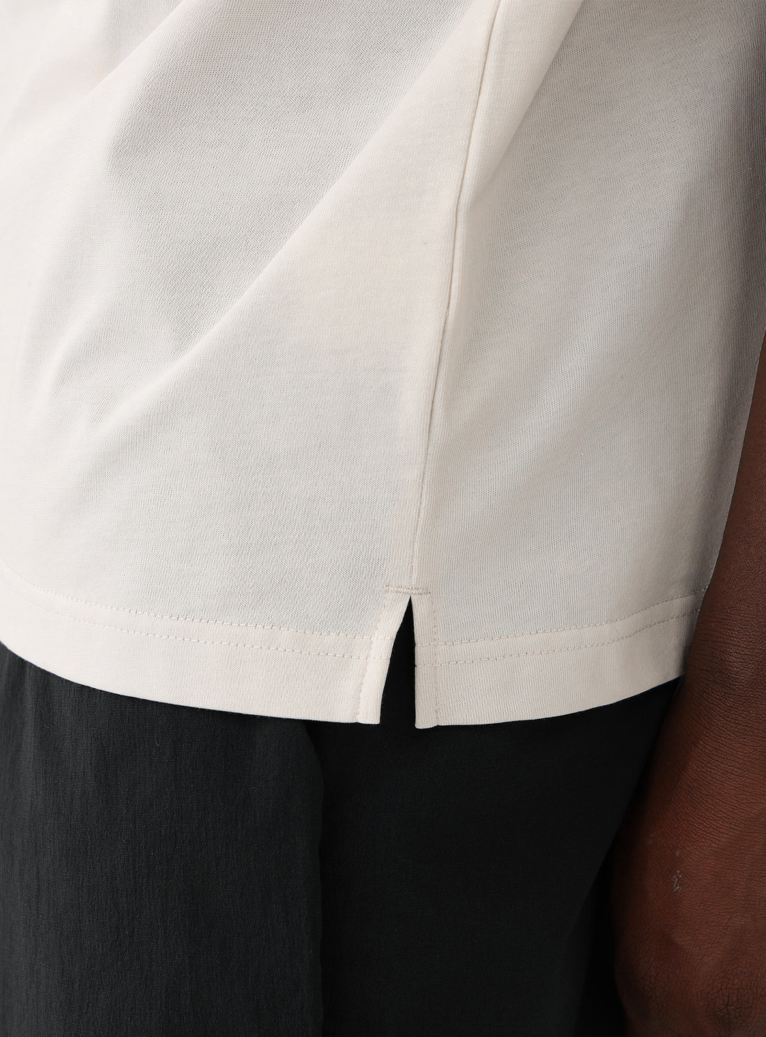 Side view of slit in t-shirt