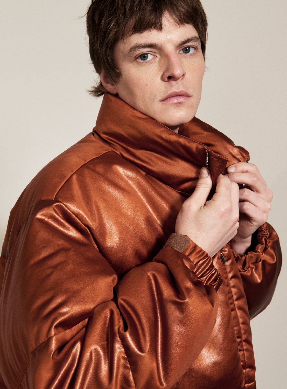 Leather Look Down Jacket