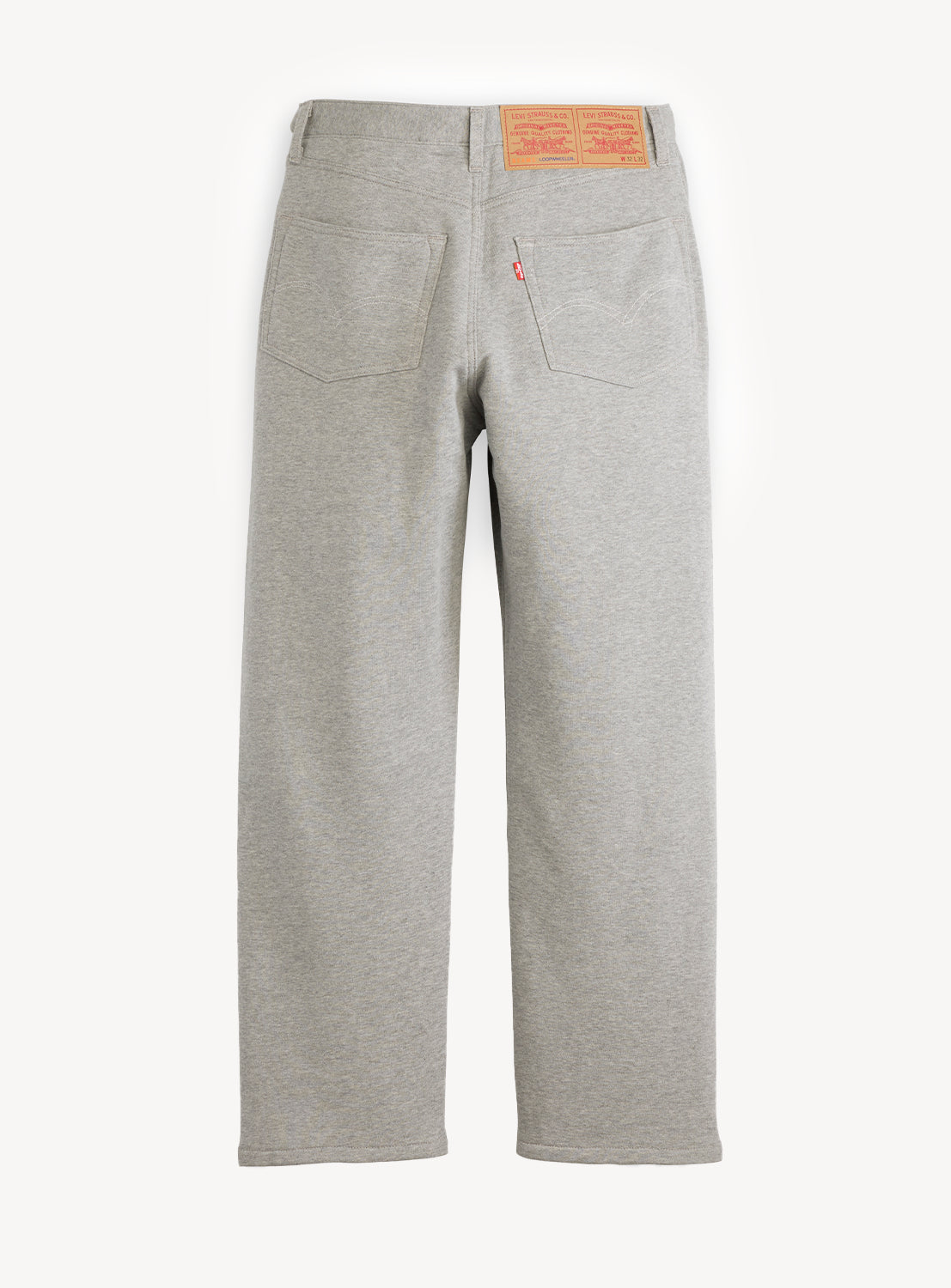 Levi’s® x BEAMS x Loopwheeler Superwide grey jersey wide-leg pants with leather patch and tab.