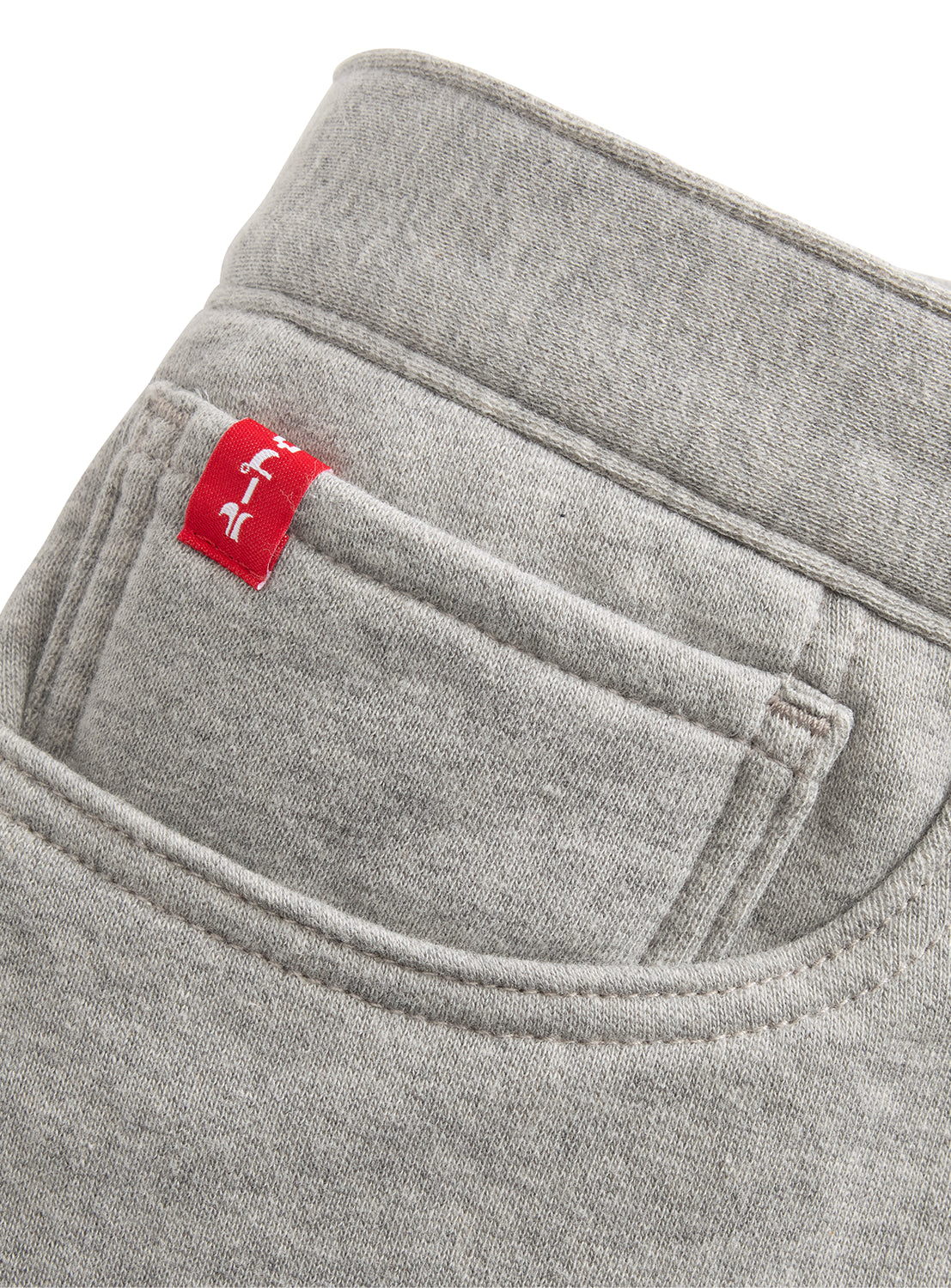 Levi’s x BEAMS x Loopwheeler Superwide grey sweatpants with red tab pocket.