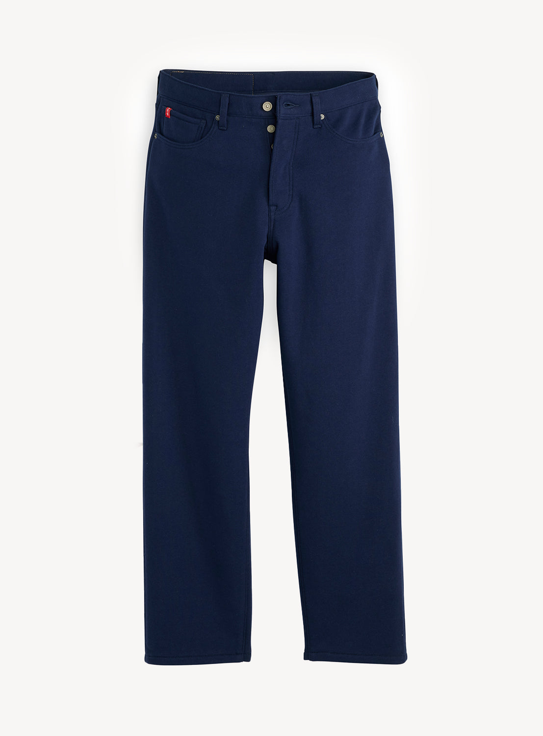 Dark blue Levi’s® x BEAMS x Loopwheeler Superwide pants, button fly, five-pocket design.
