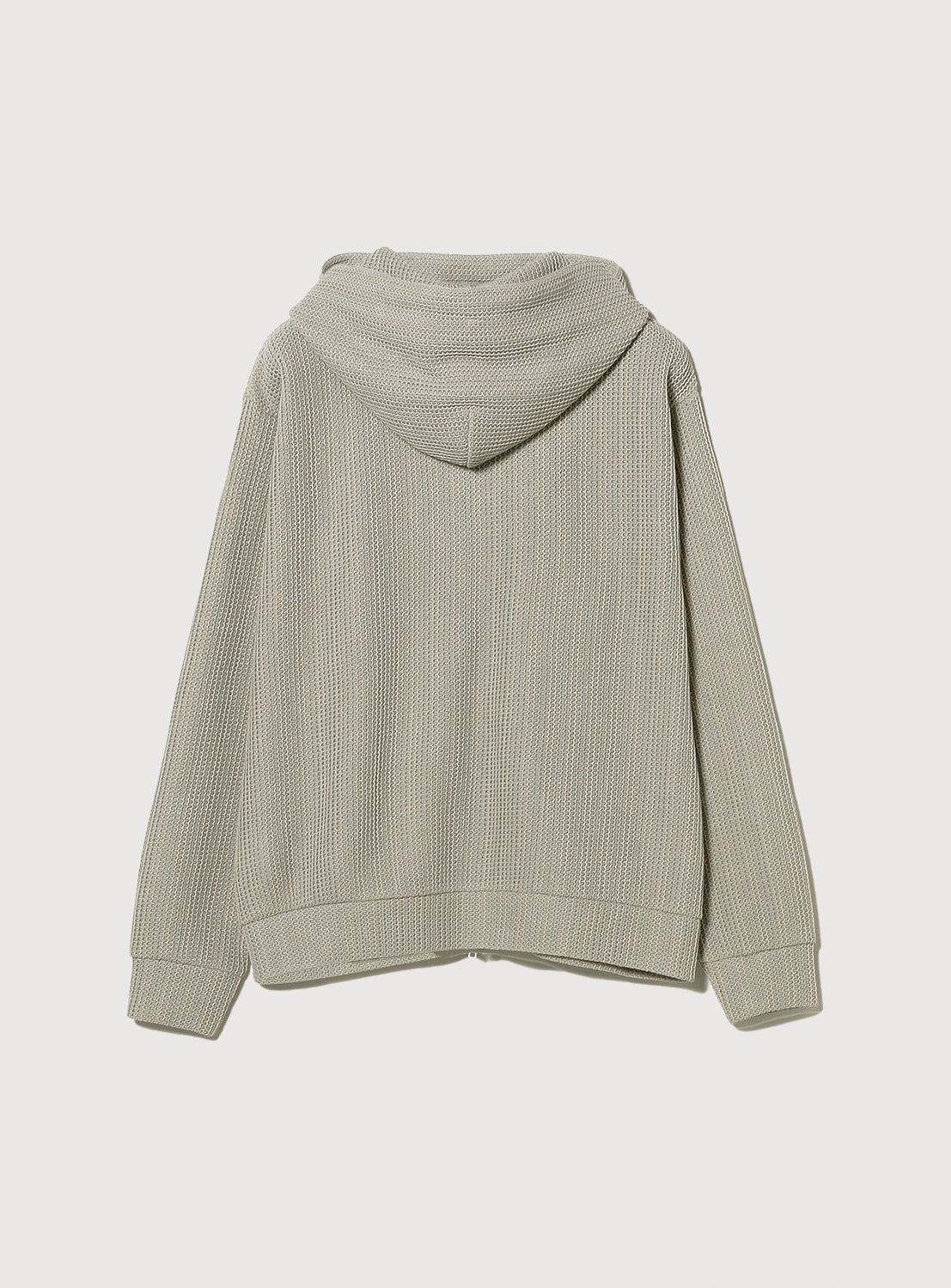 Back of light gray mesh hoodie.