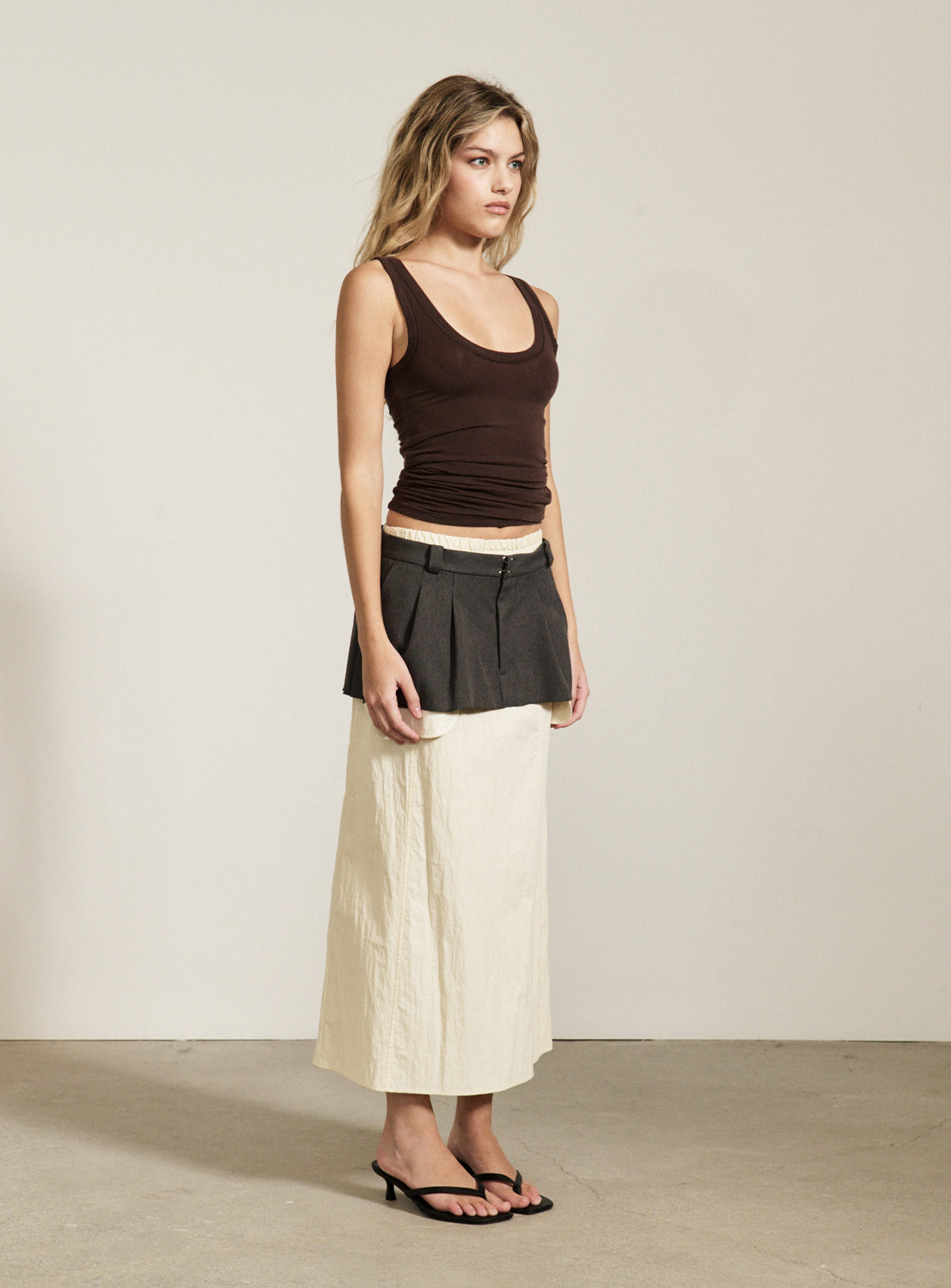 Mixed Material Layered Skirt
