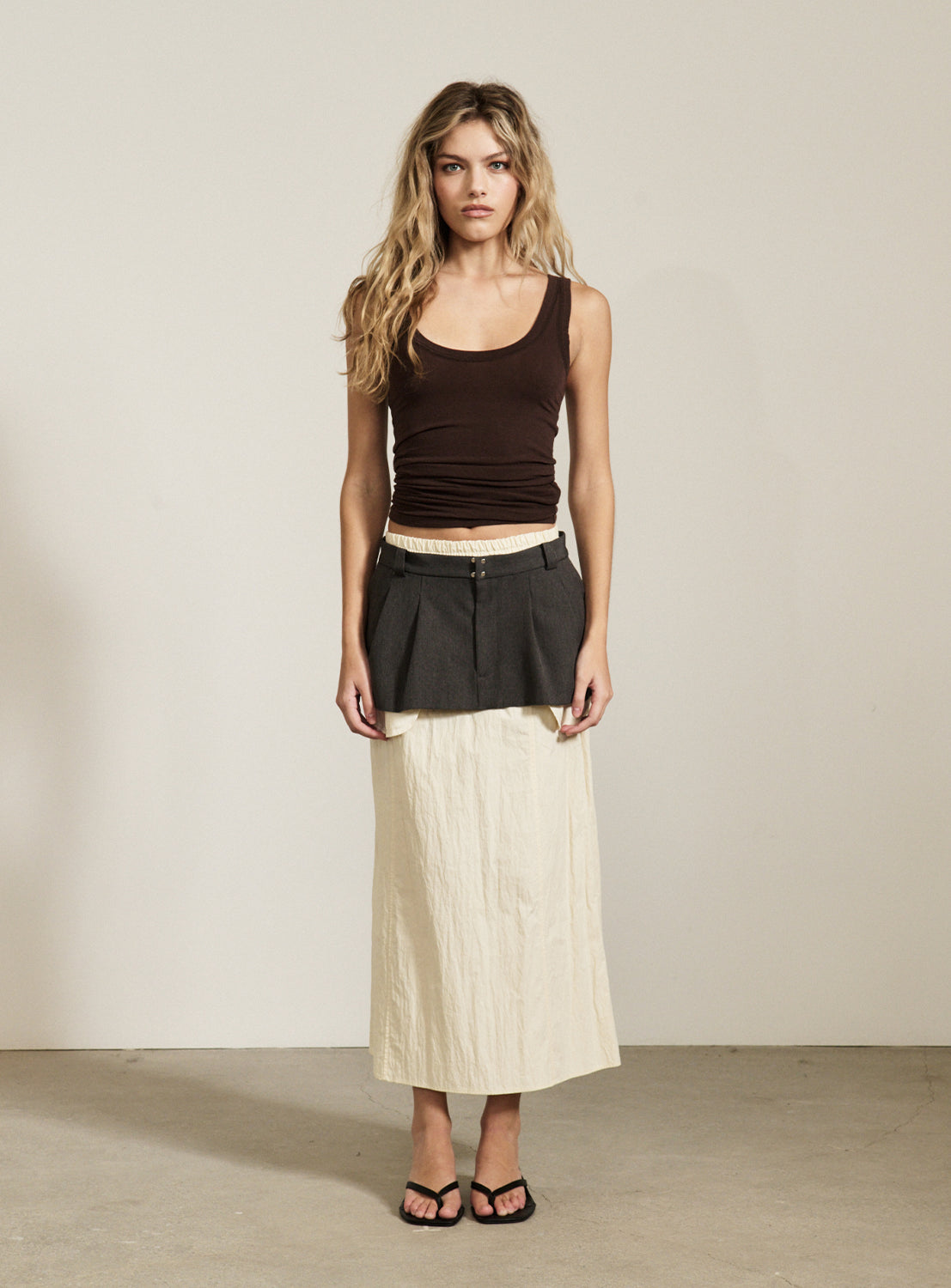 Mixed Material Layered Skirt