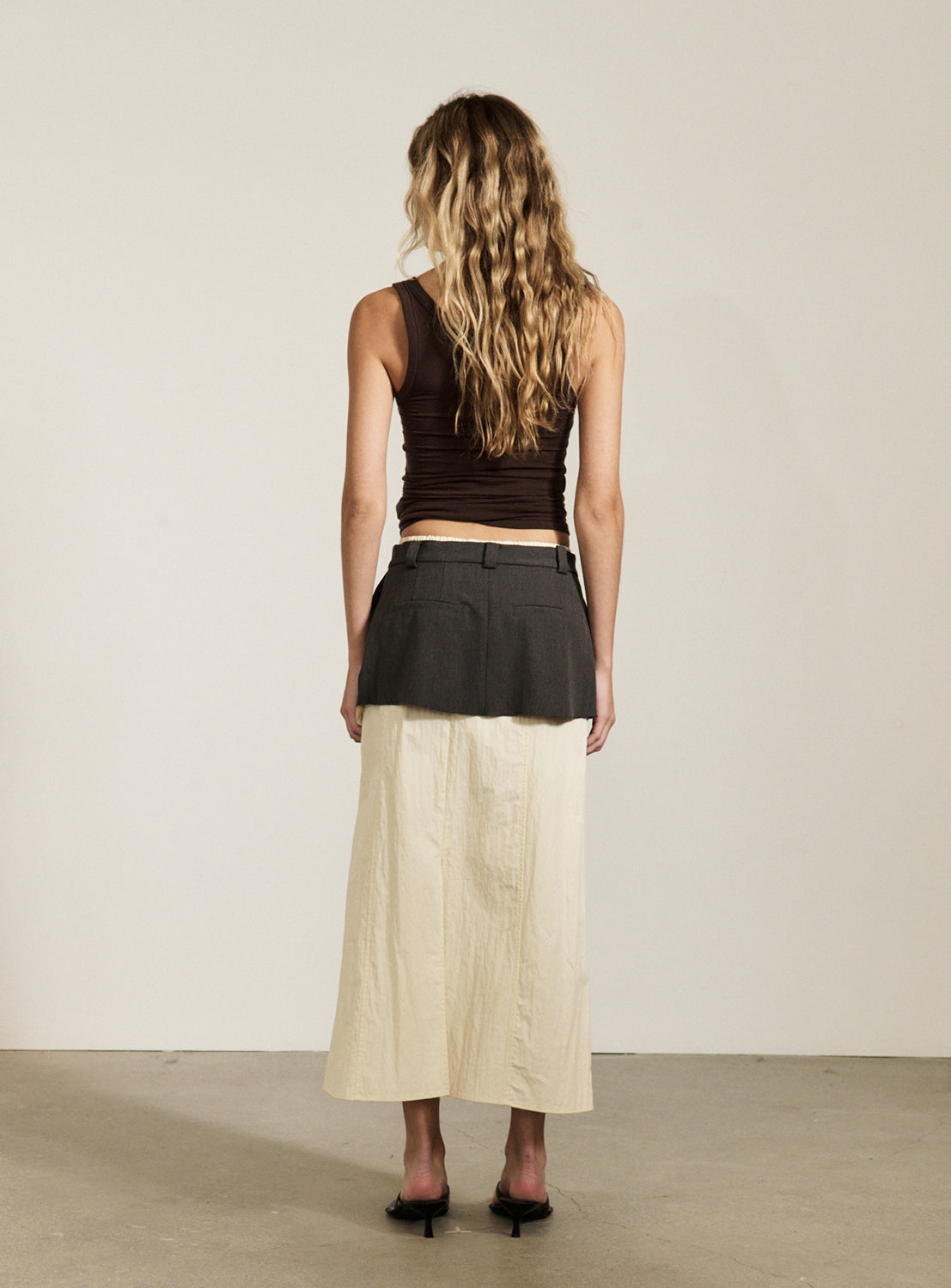Mixed Material Layered Skirt