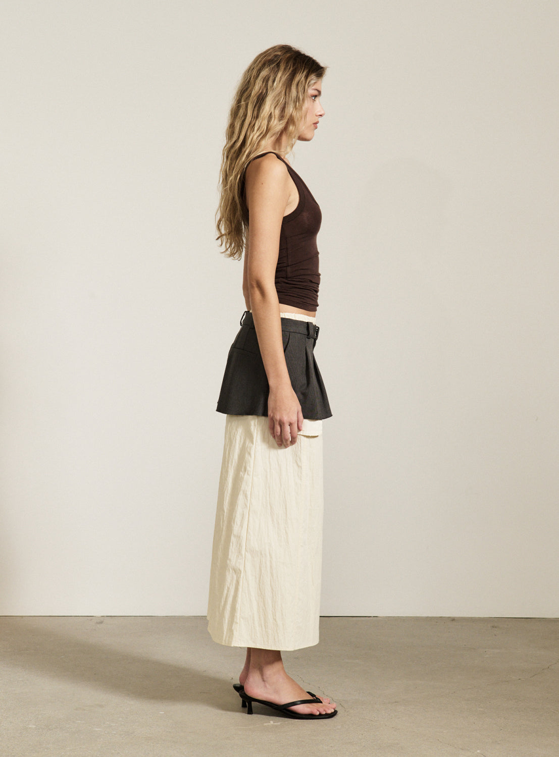 Mixed Material Layered Skirt