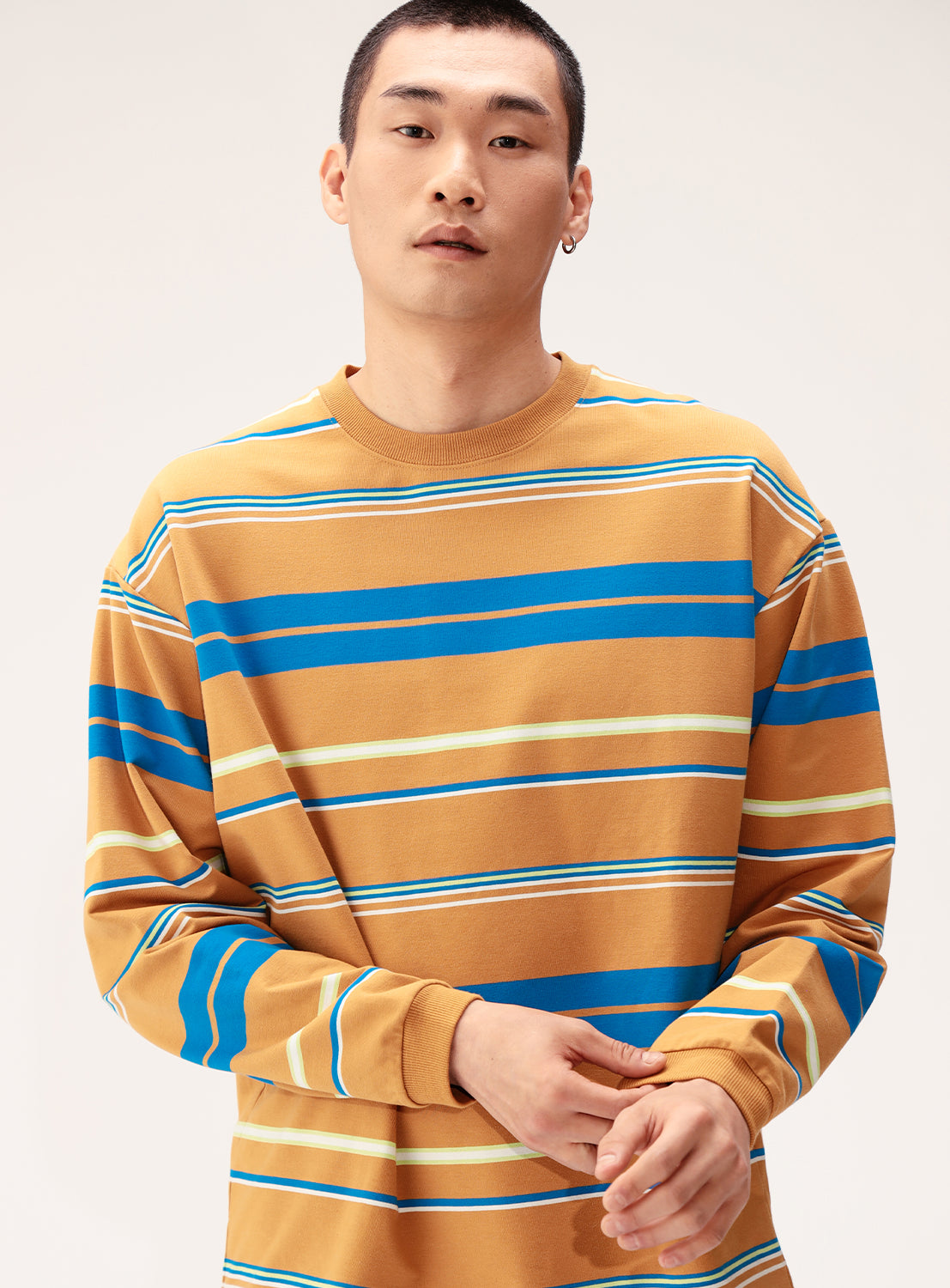 Multi-Stripe Crew Neck Wide Fit Sweatshirt